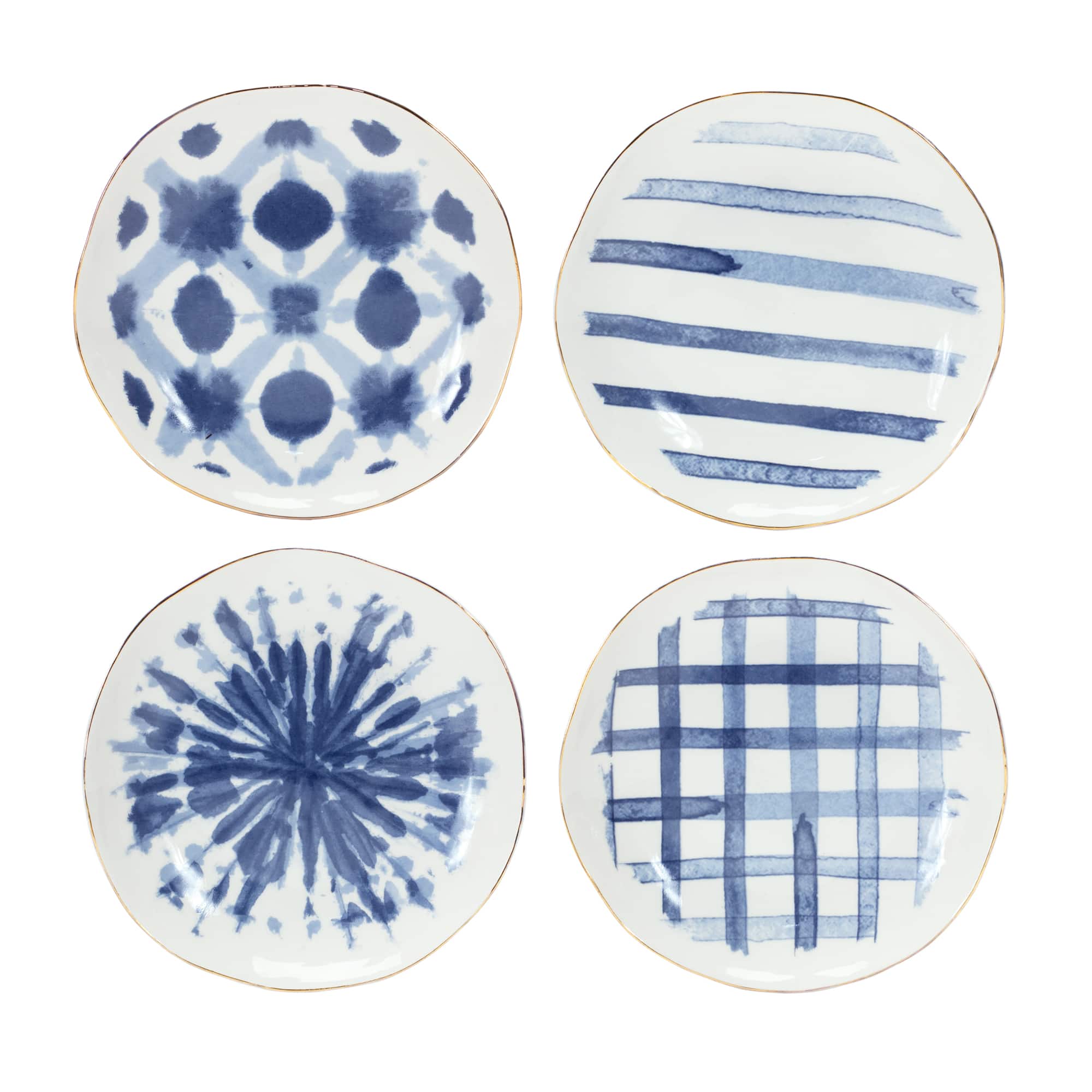 7" Coastal Tie-Dye Design Ceramic Plate Set