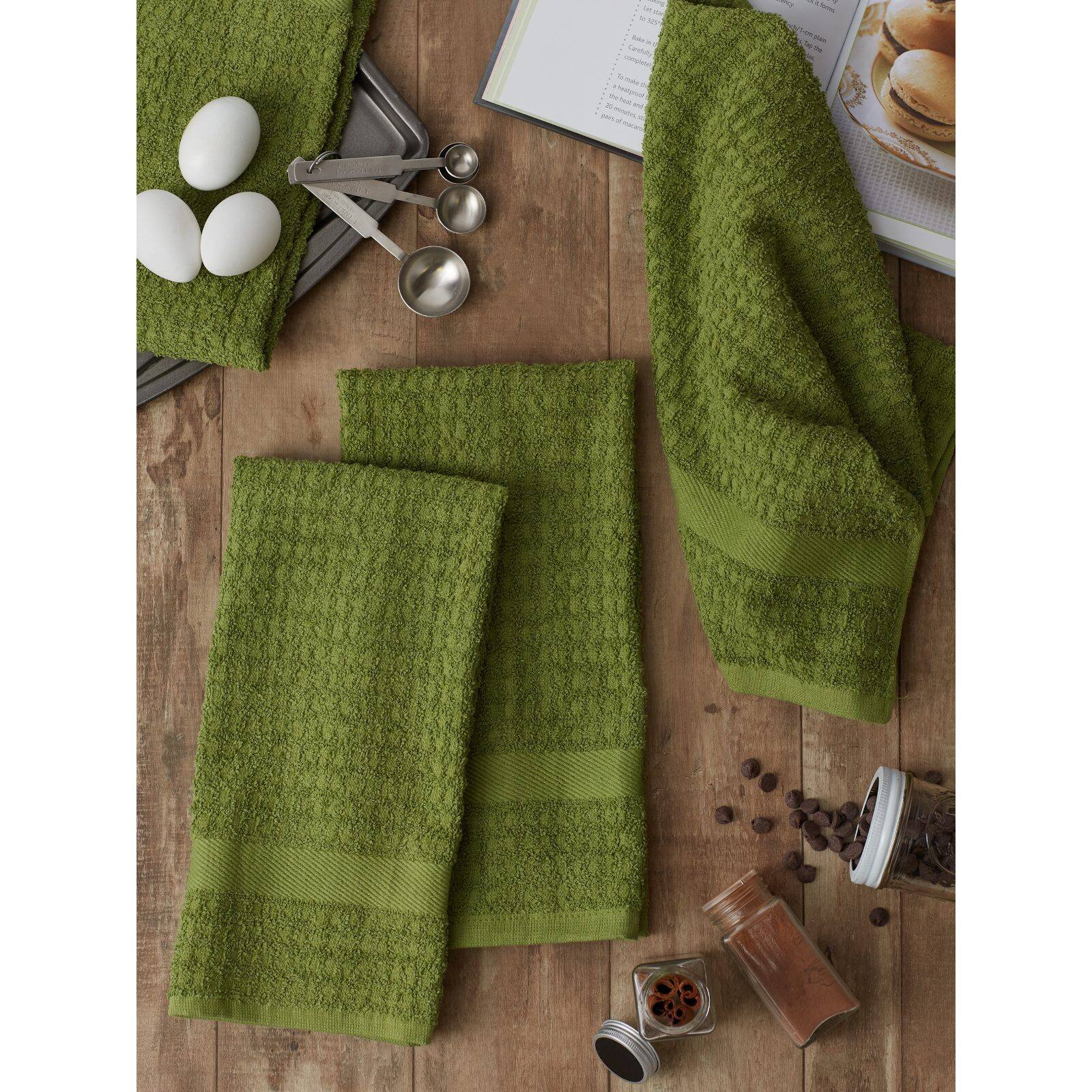 DII® Solid Antique Green Waffle Terry Dish Towels, 4ct.