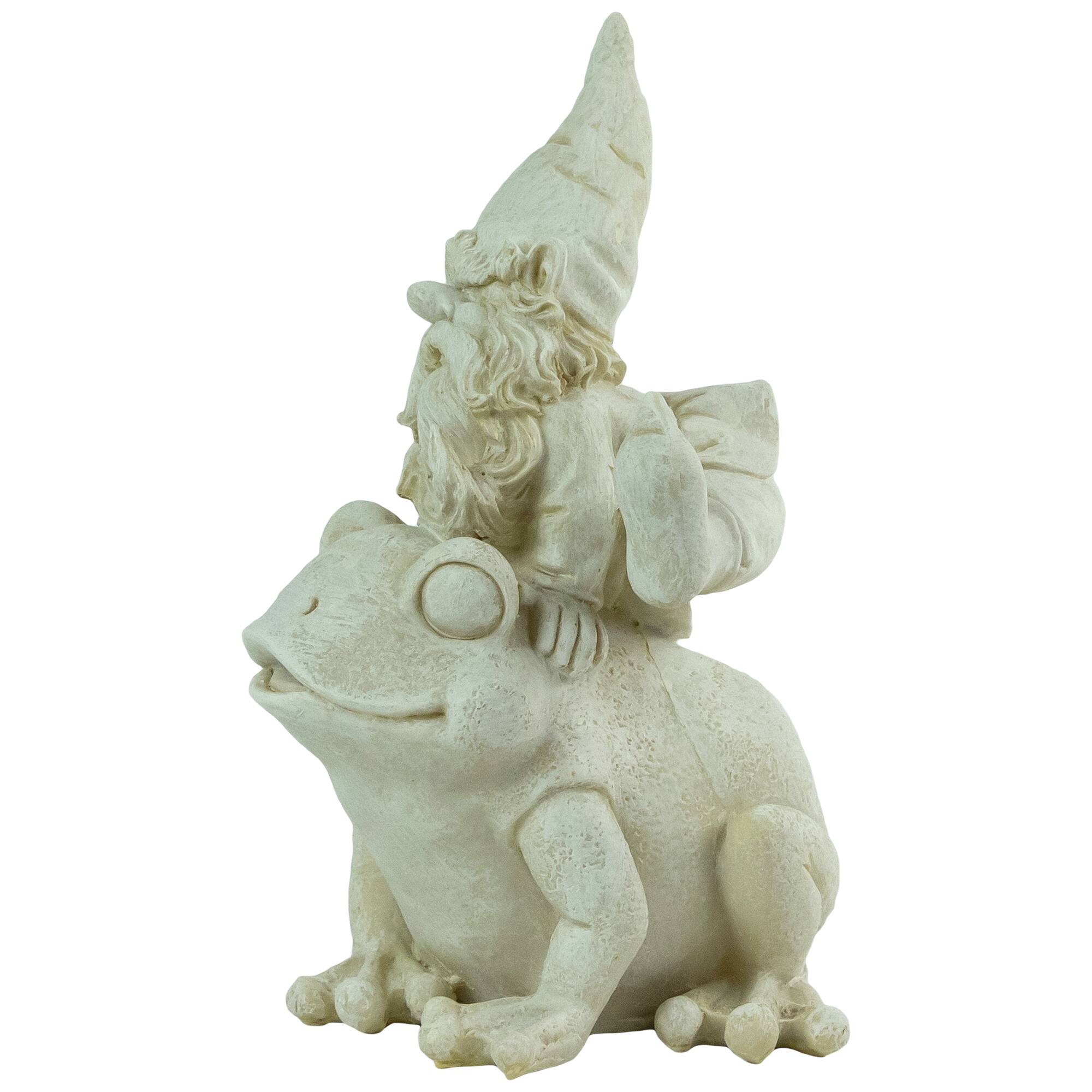 9.5&#x22; Gnome Leaping Over a Frog Outdoor Garden Statue