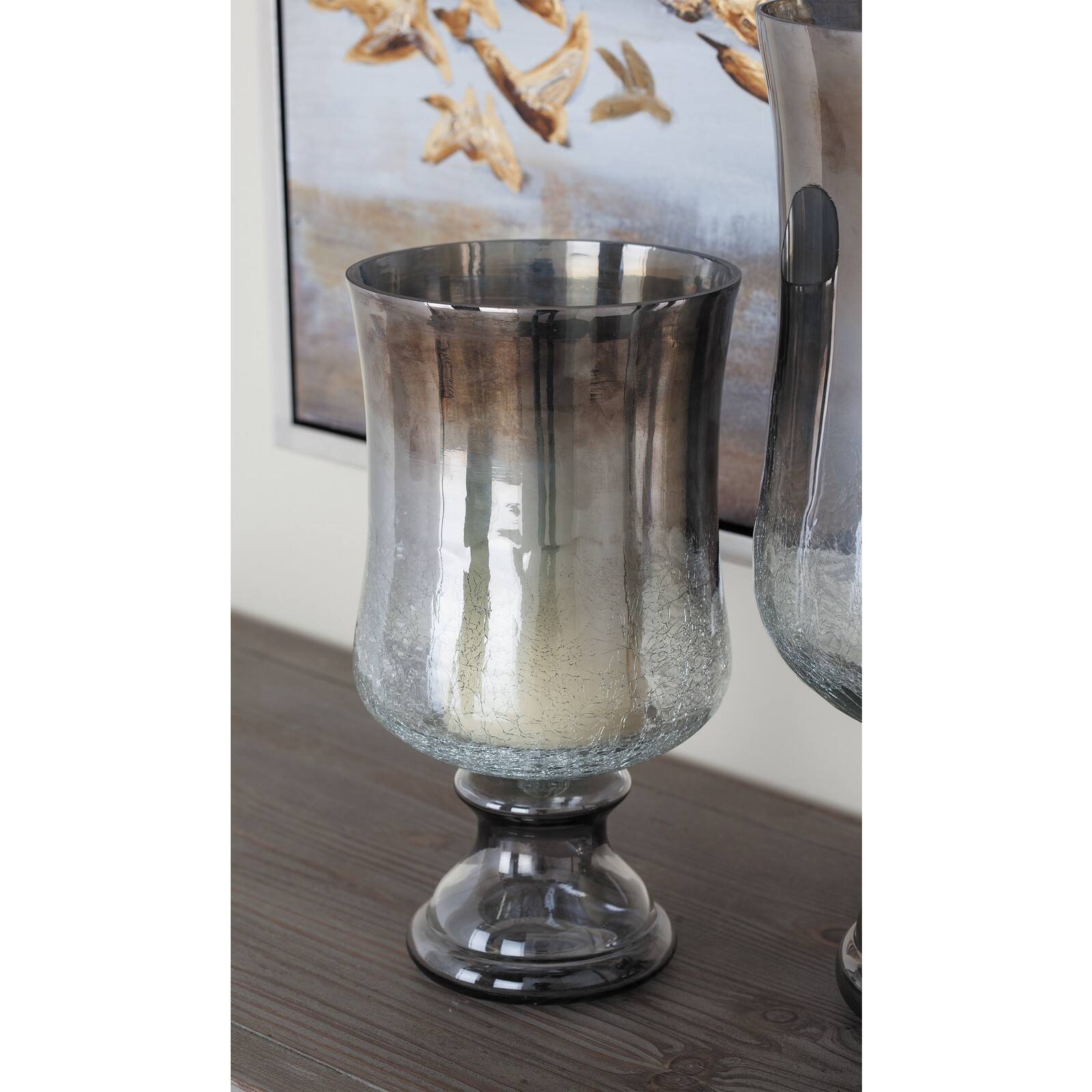 14&#x22; Black Glass Traditional Candle Holder