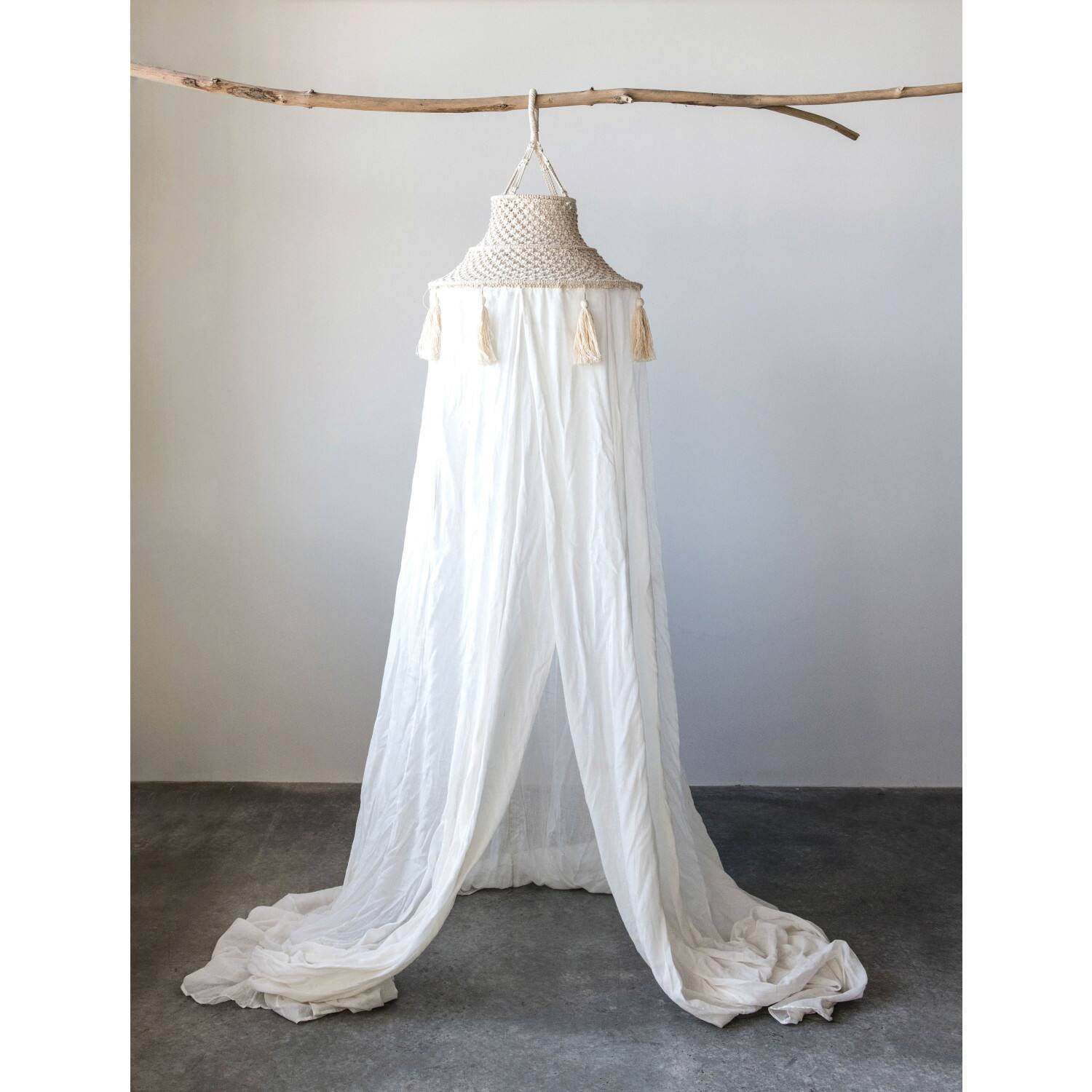 Hello Honey&#xAE; White Cotton Macram&#xE9; Canopy with Tassels