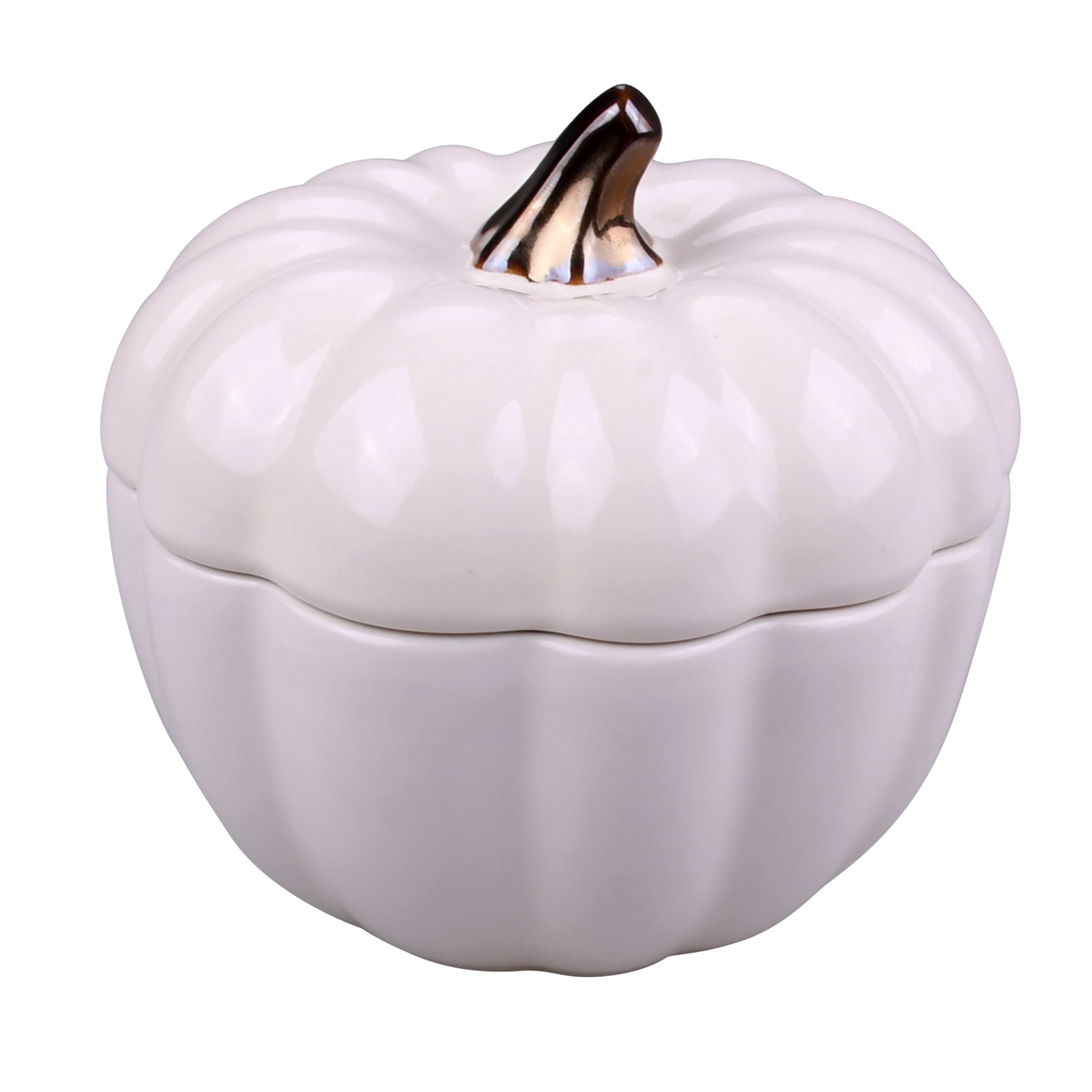 4.75&#x22; Cream Ceramic Pumpkin Cocotte by Makery&#x2122;