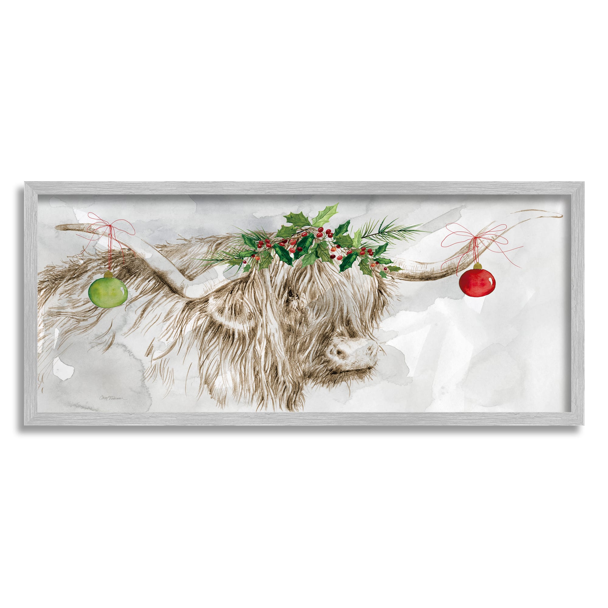 Stupell Industries Cattle with Christmas Ornaments Framed Giclee Art