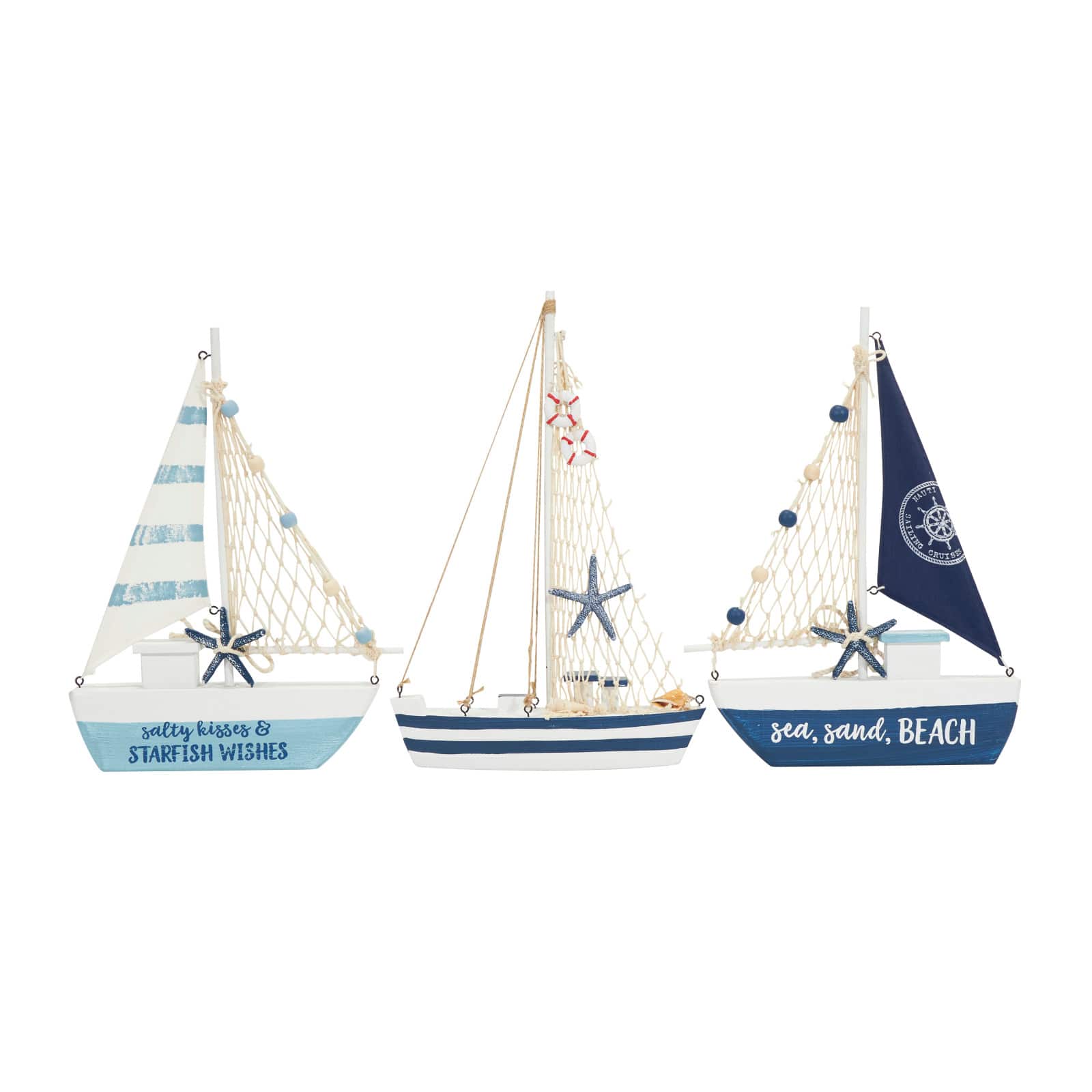Blue Sail Boat with Netting & Starfish Sculpture Set