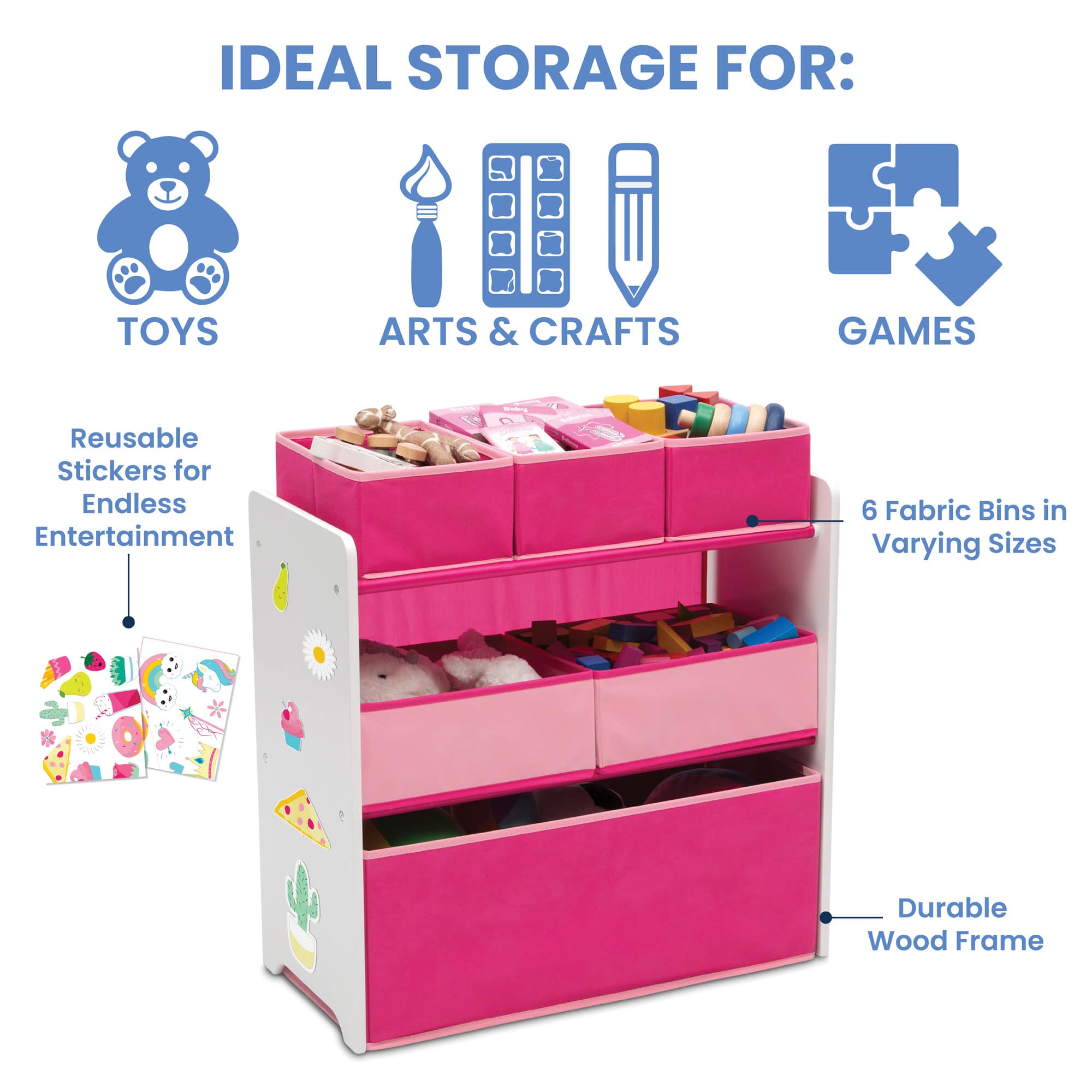 Delta Children 6-Shelf Hanging Storage Unit with 2 Drawers, Barely Pink