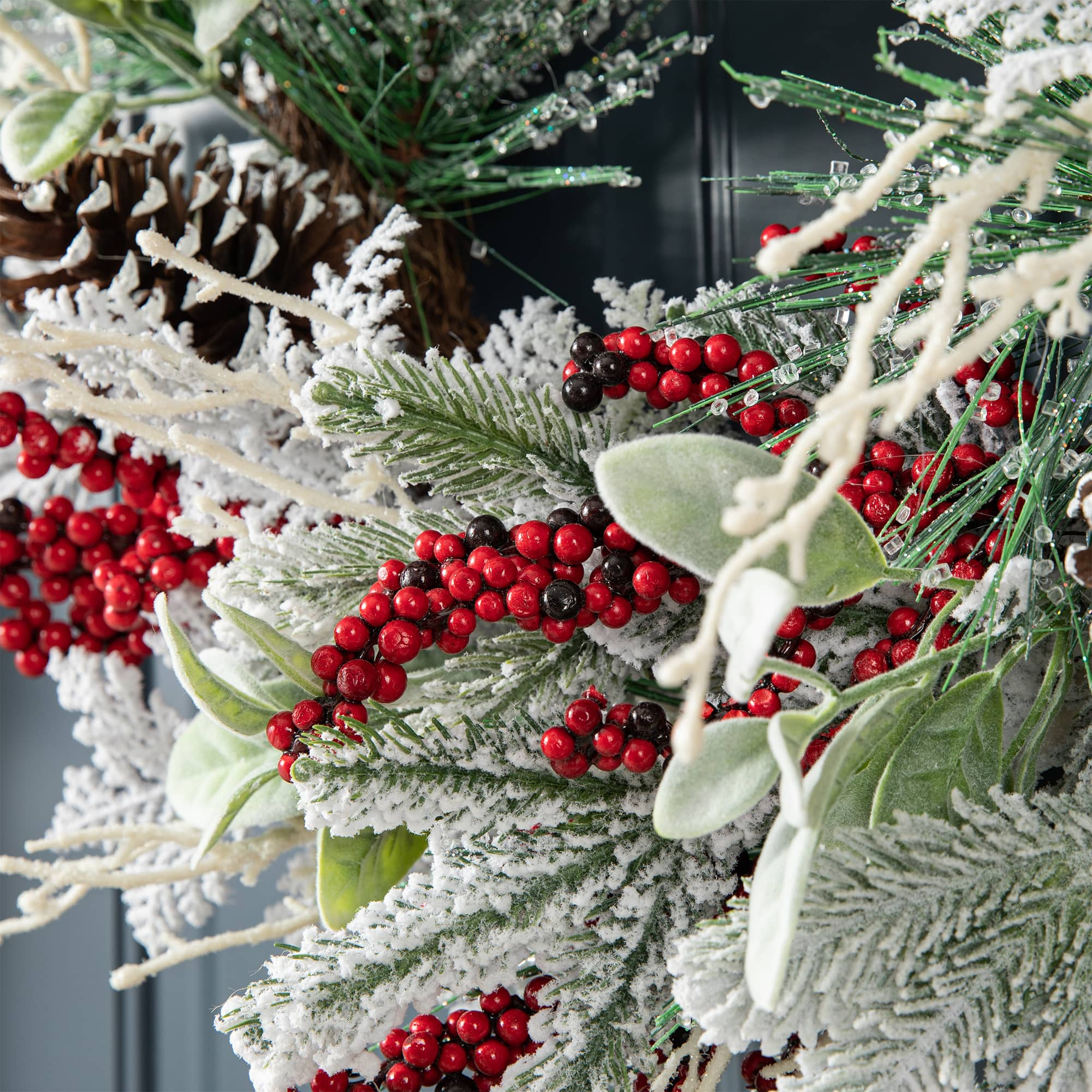 Glitzhome&#xAE; 24&#x22; Christmas Snowy Pinecone &#x26; Berry Wreath