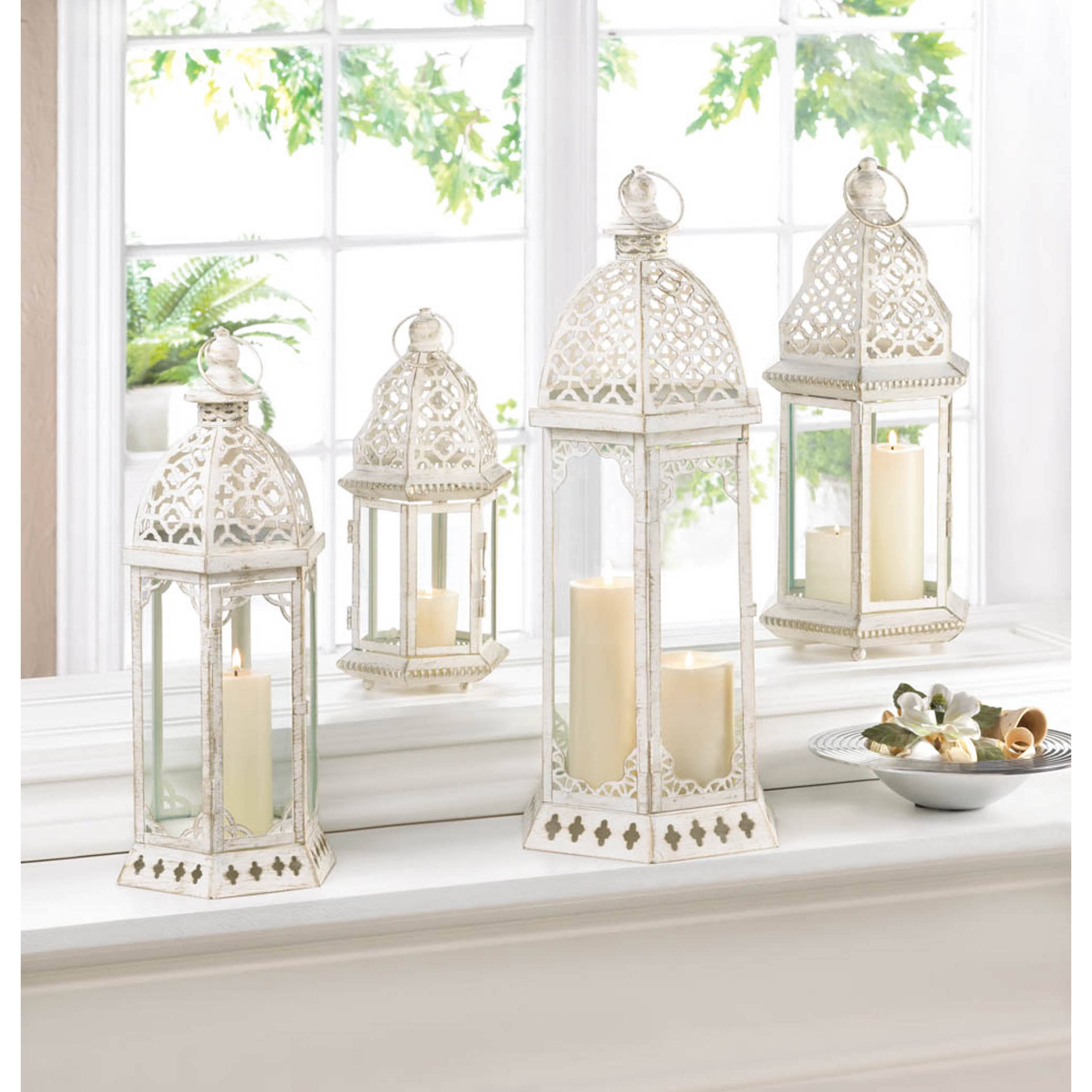 16&#x27;&#x27; Sublime Distressed White Lantern