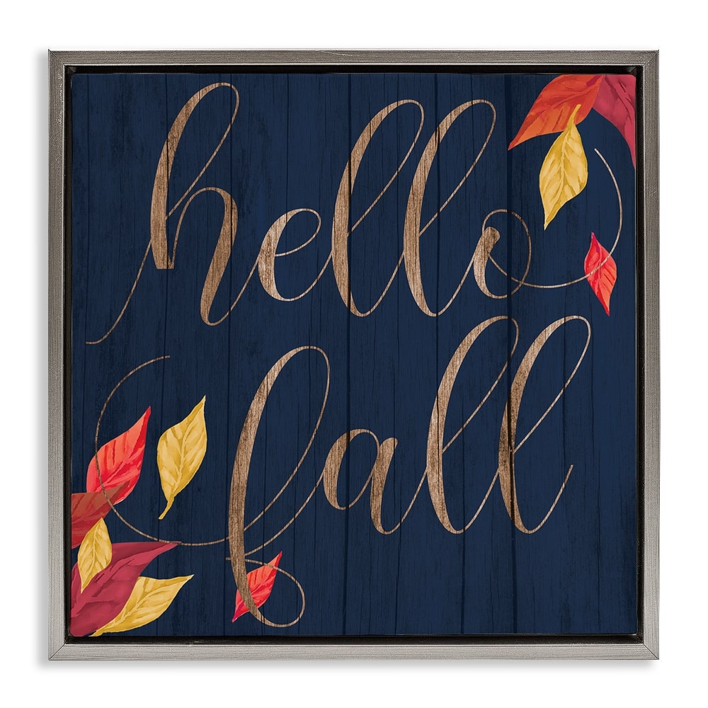 Stupell Industries Hello Fall with Autumn Foliage Floater Framed Art