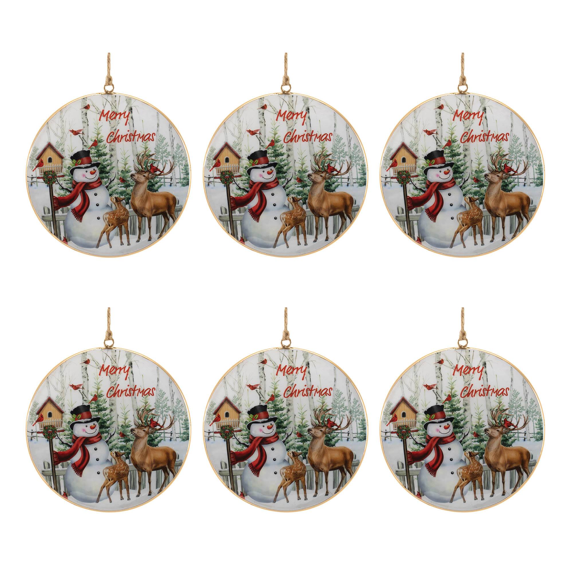 5.75" Merry Christmas Woodland Disc Ornaments, 6ct.