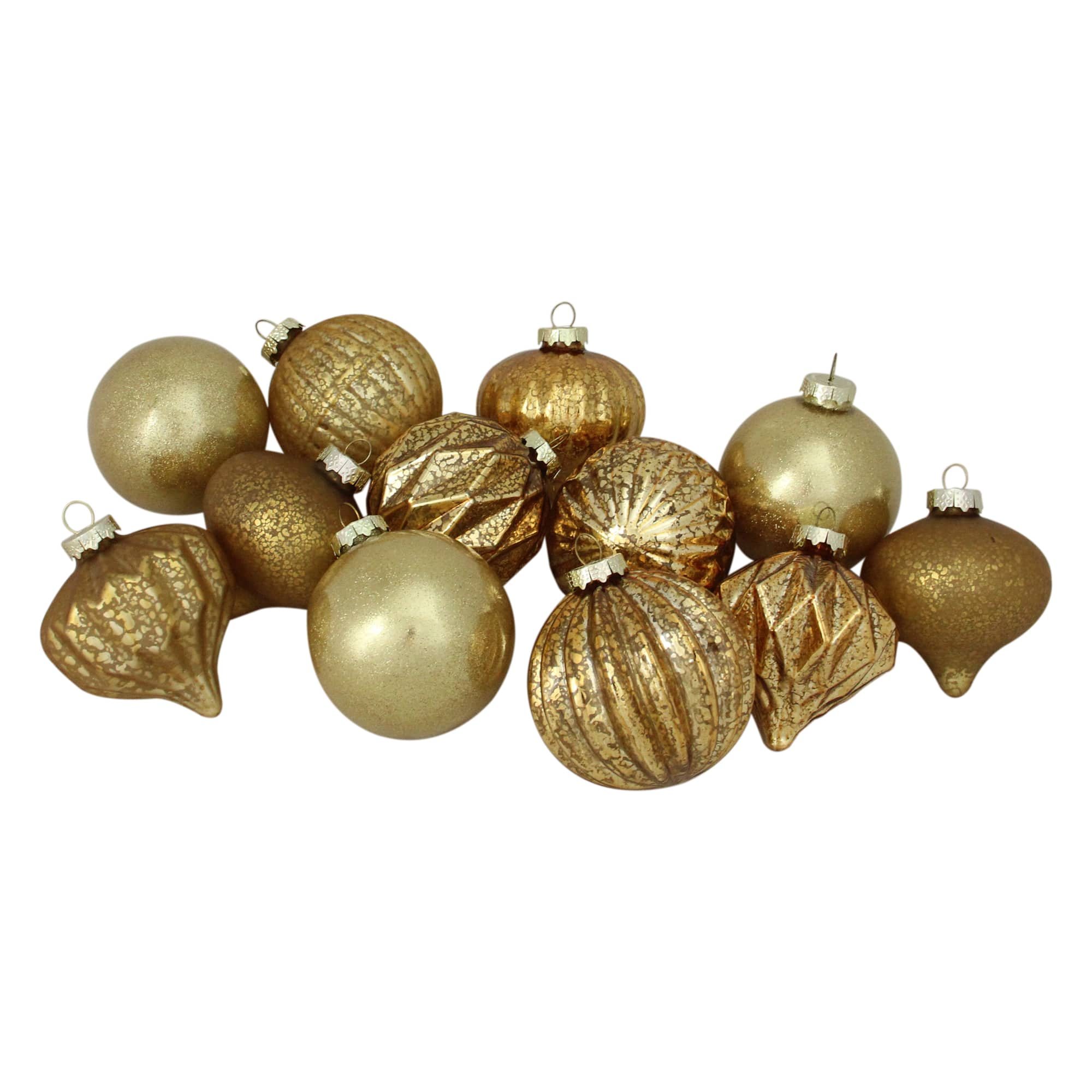 12ct. 3-Finish Shades of Gold Glass Ornaments