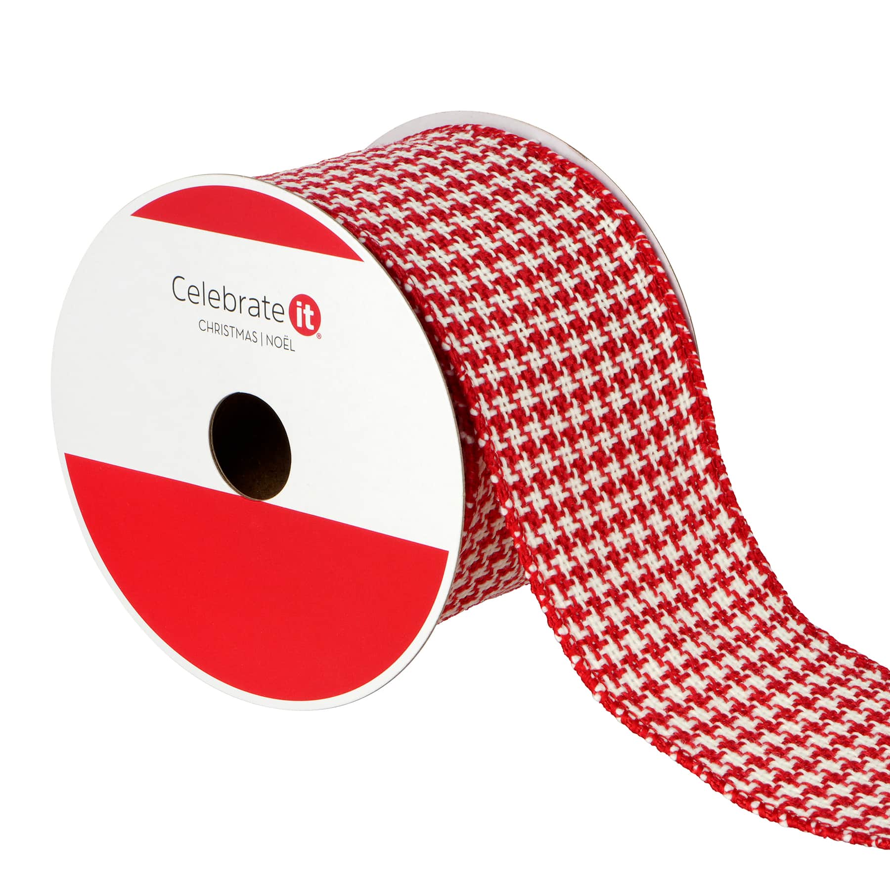 2.5&#x22; x 20ft. Red &#x26; White Houndstooth Wired Ribbon by Celebrate It&#xAE;