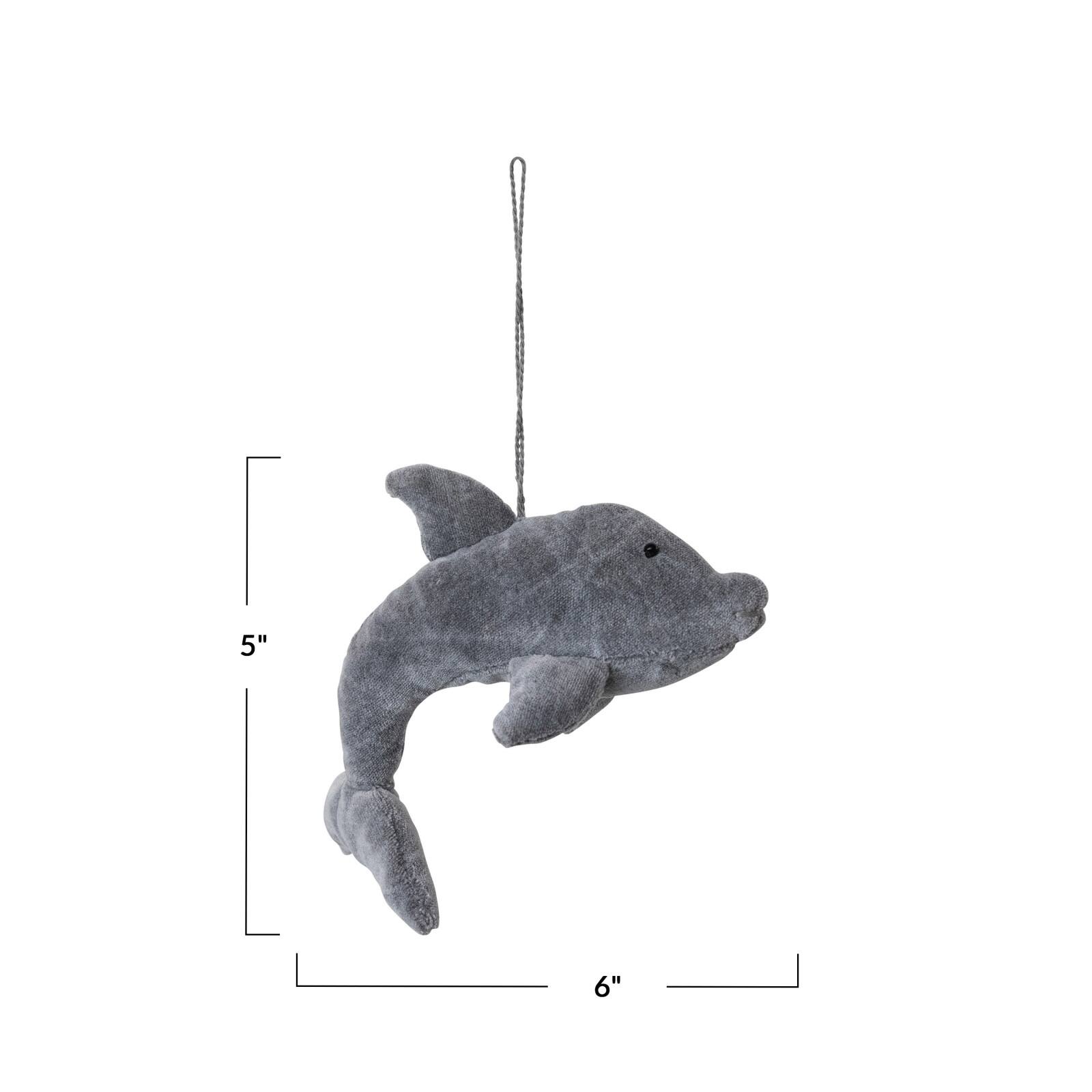 Hello Honey&#xAE; 6&#x22; Gray Velvet Dolphin Ornament