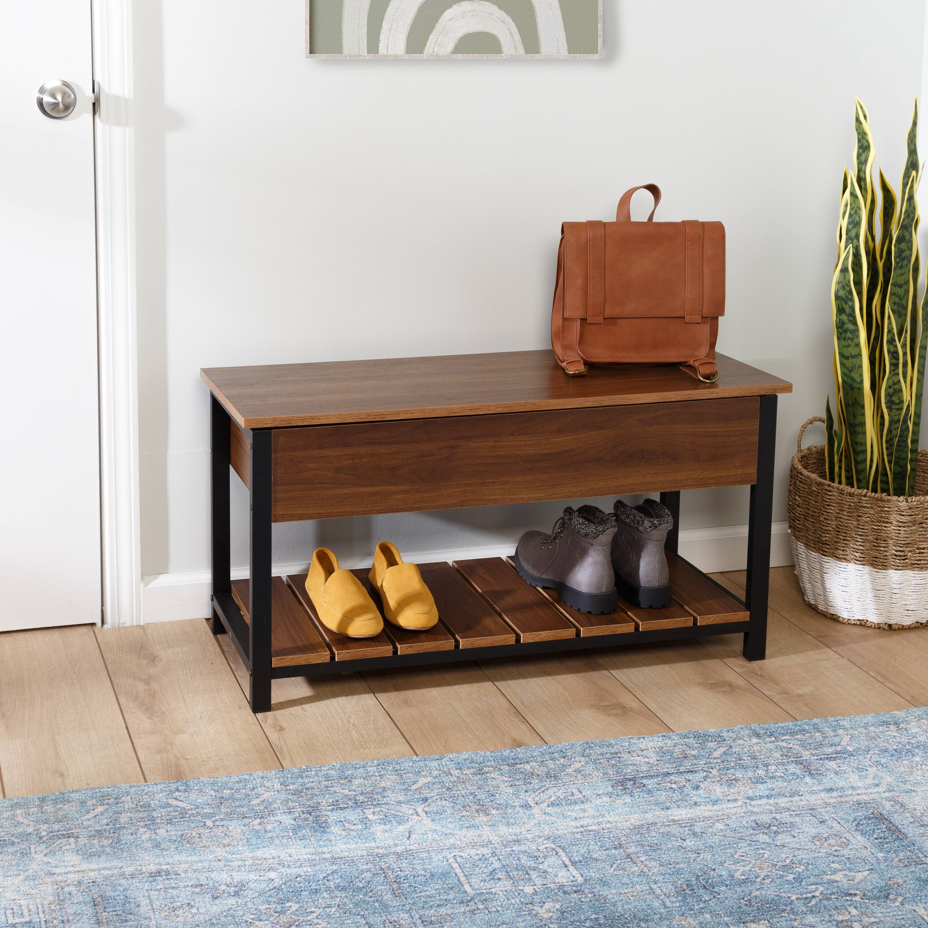 Honey Can Do Walnut Entryway Shoe Storage & Bench