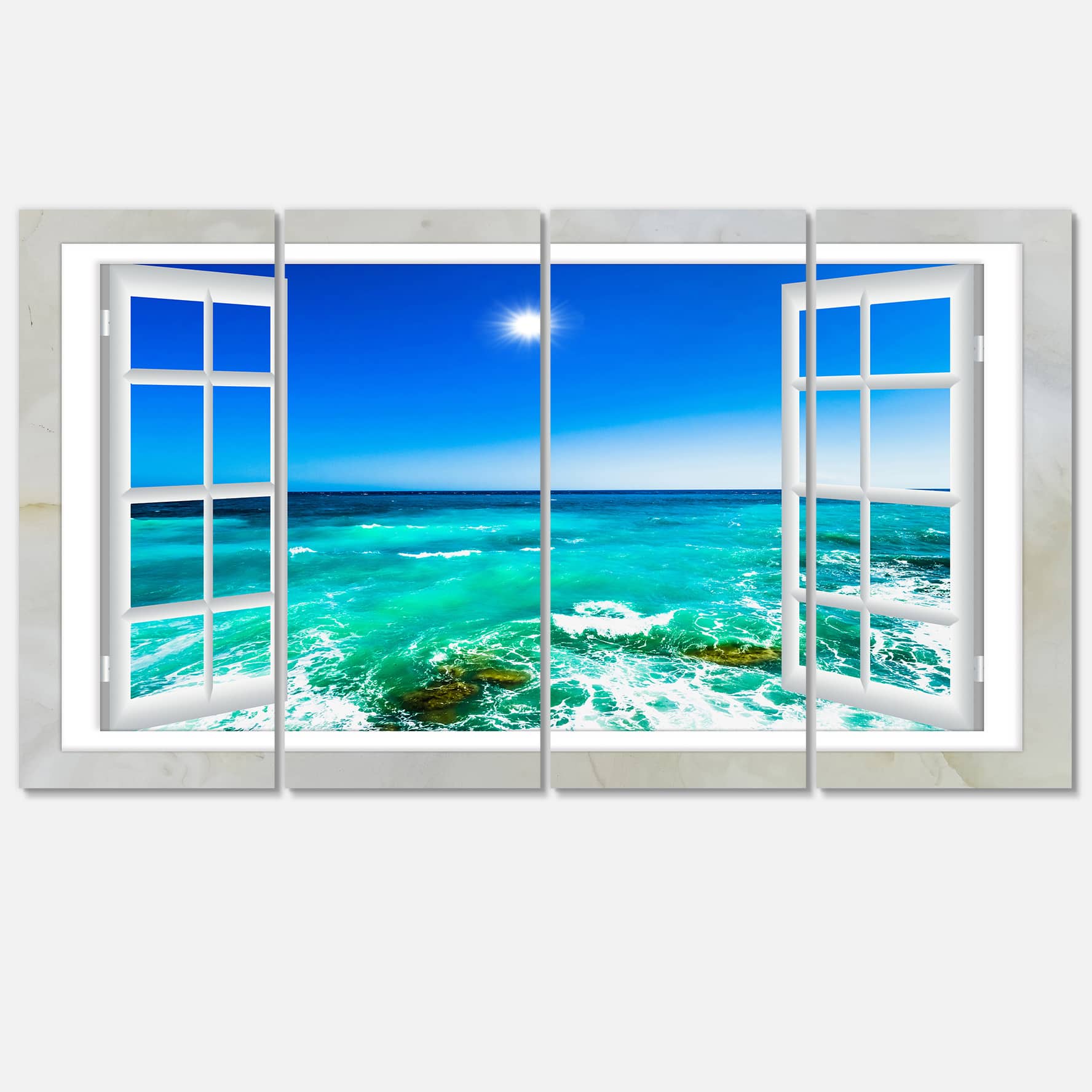 Designart - Open Window to Wavy Ocean - Extra Large Seashore Canvas Art
