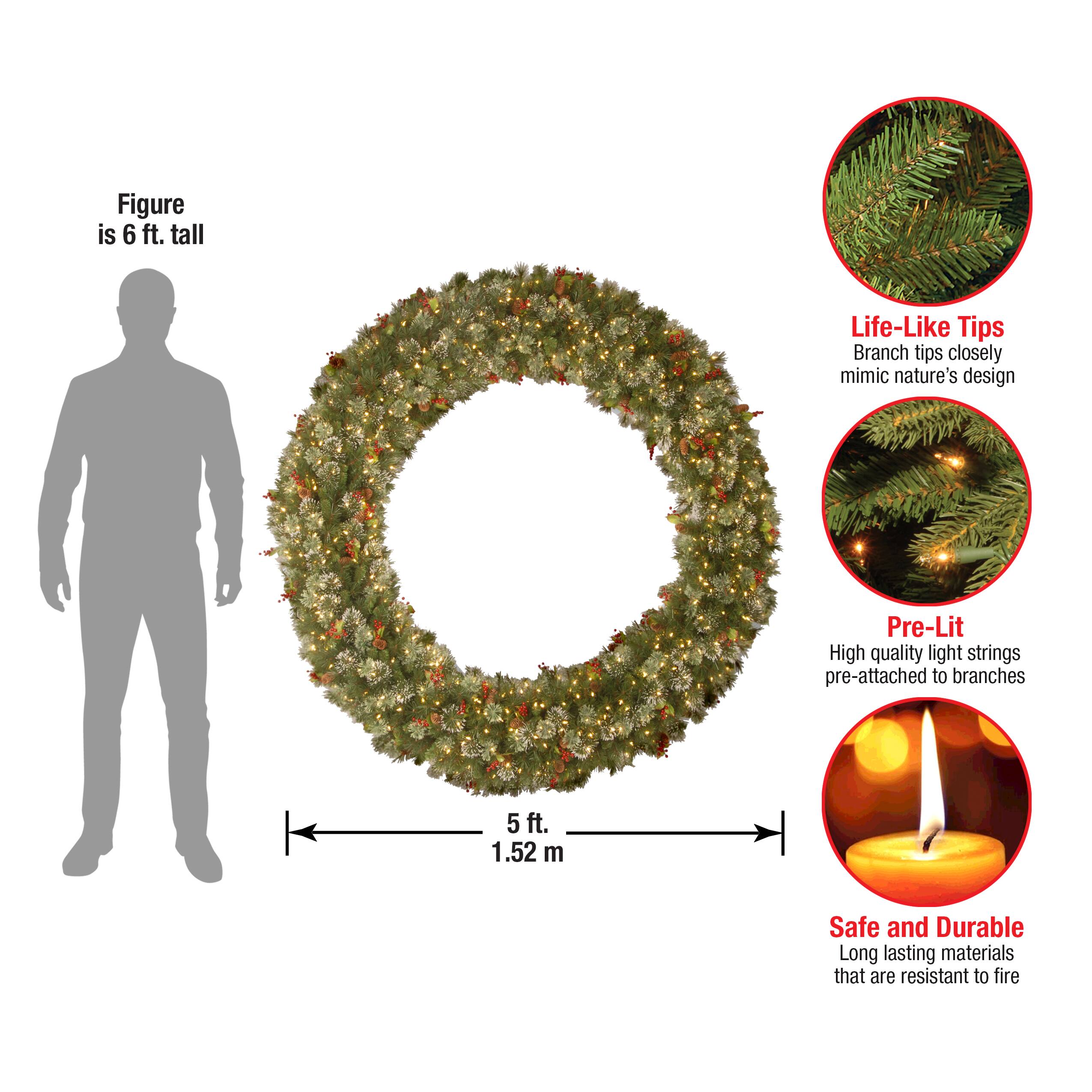 60" Pre-Lit Wintry Pine Wreath