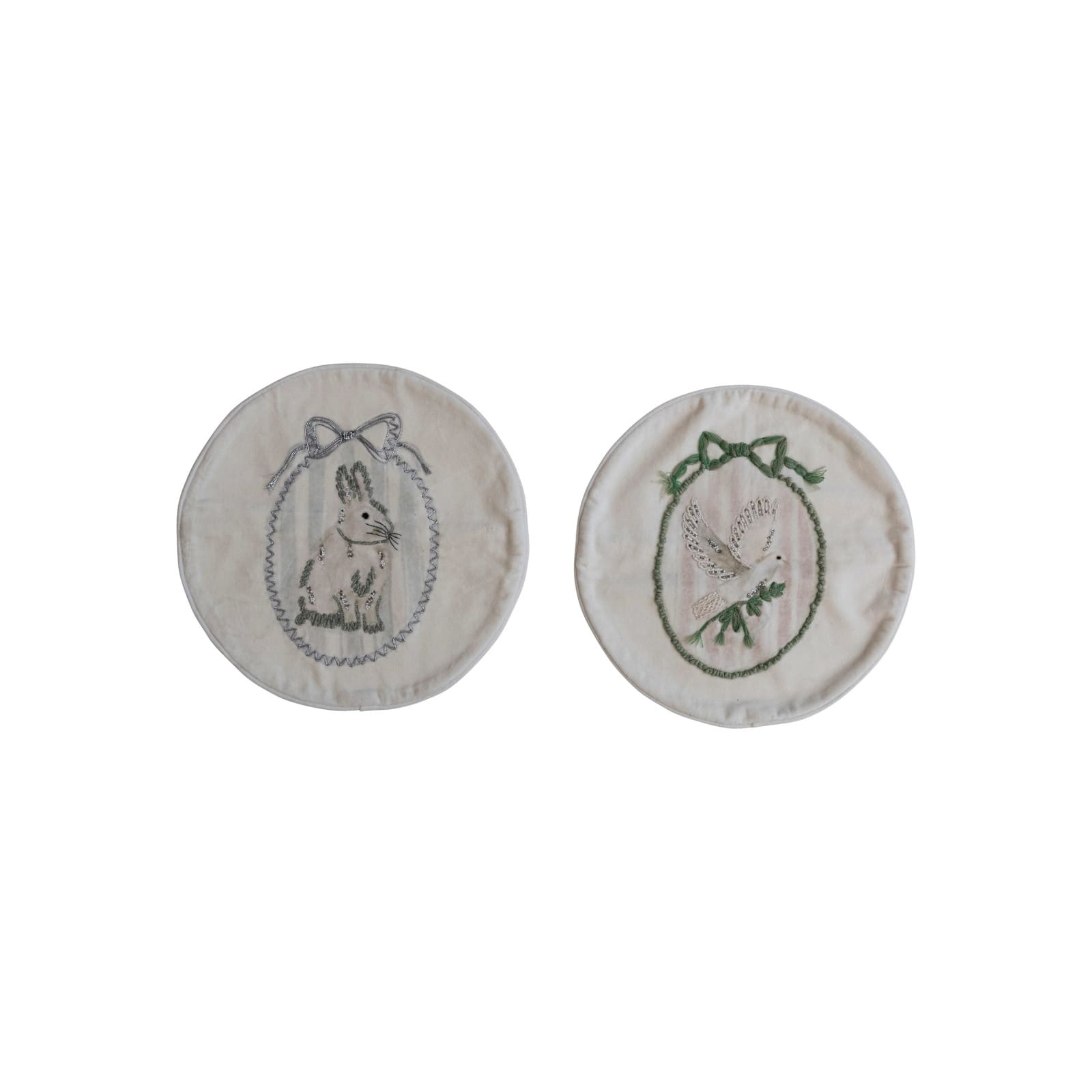 Hello Honey® 16" Embroidered Rabbit & Dove Round Cotton Velvet Pillow Set