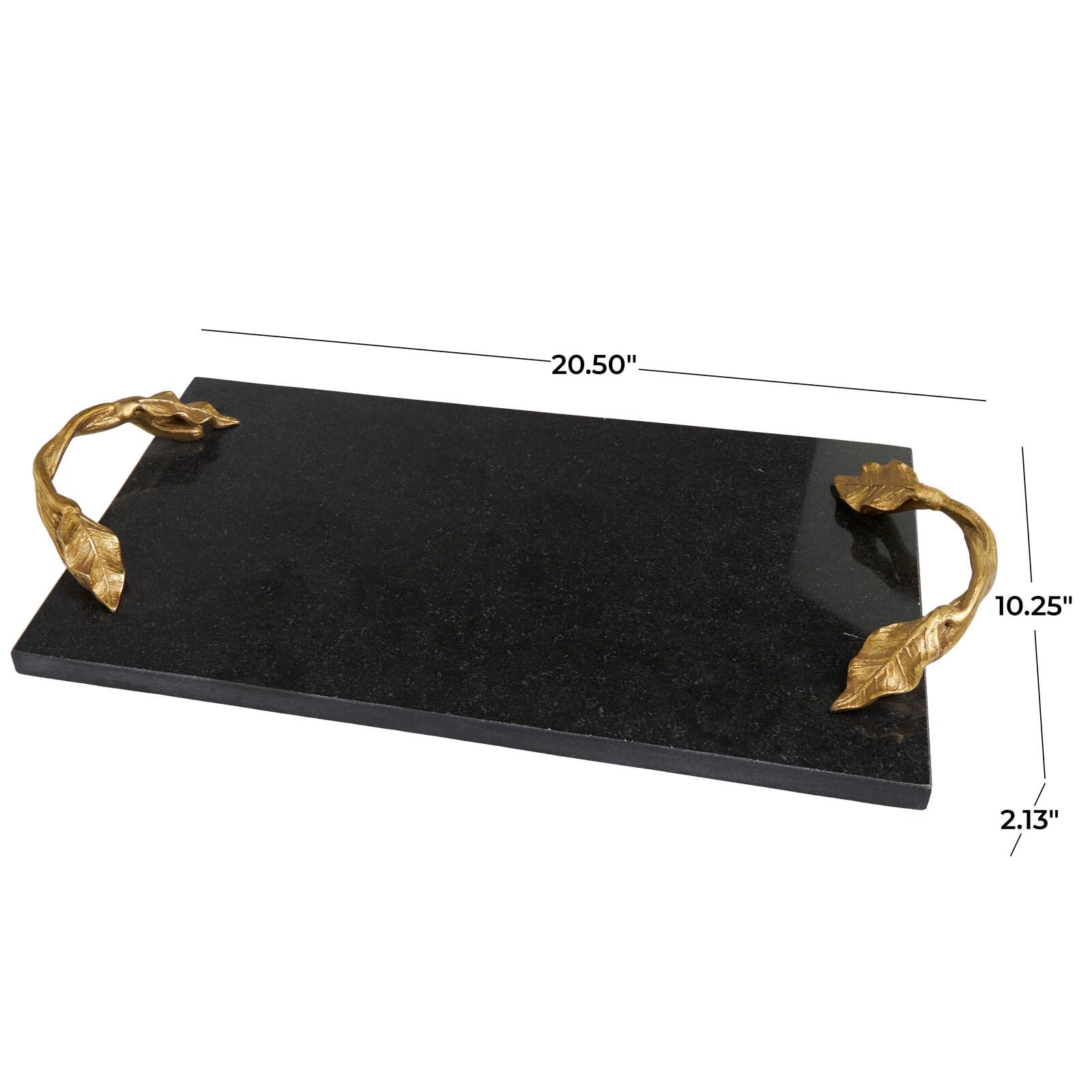 20.5" Black Marble Rectangular Tray with Gold Leaf Handles