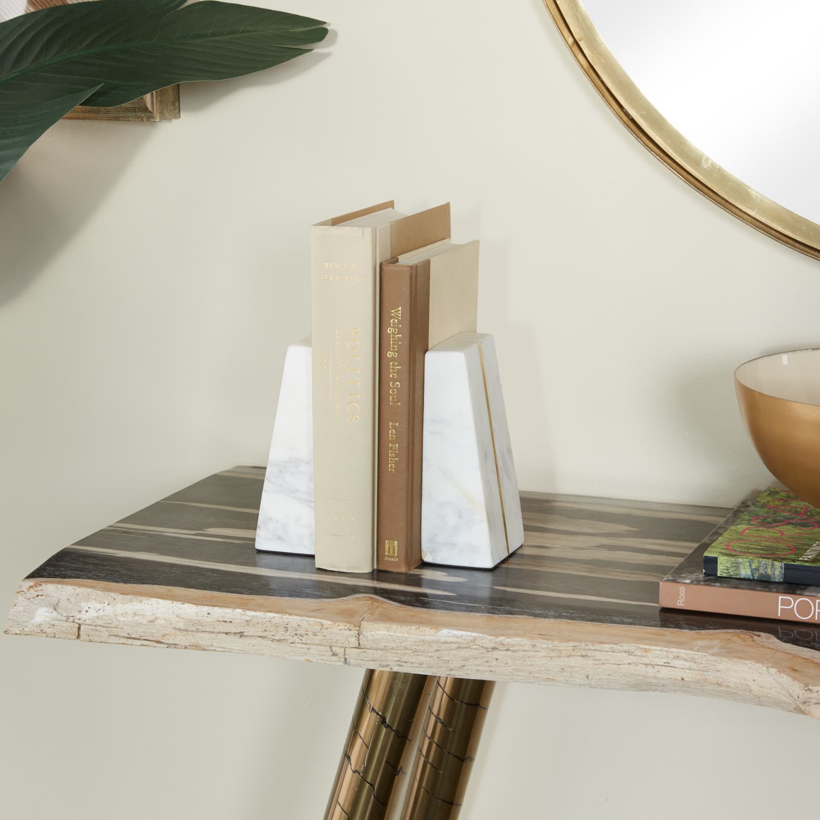 CosmoLiving by Cosmopolitan White Marble Glam Bookends, 6&#x22; x 3&#x22; x 2&#x22;