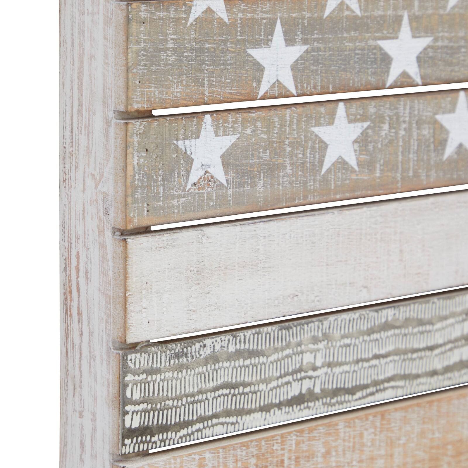 White Wood French Country American Flag Wall Decor, 26" x 38" x 2"