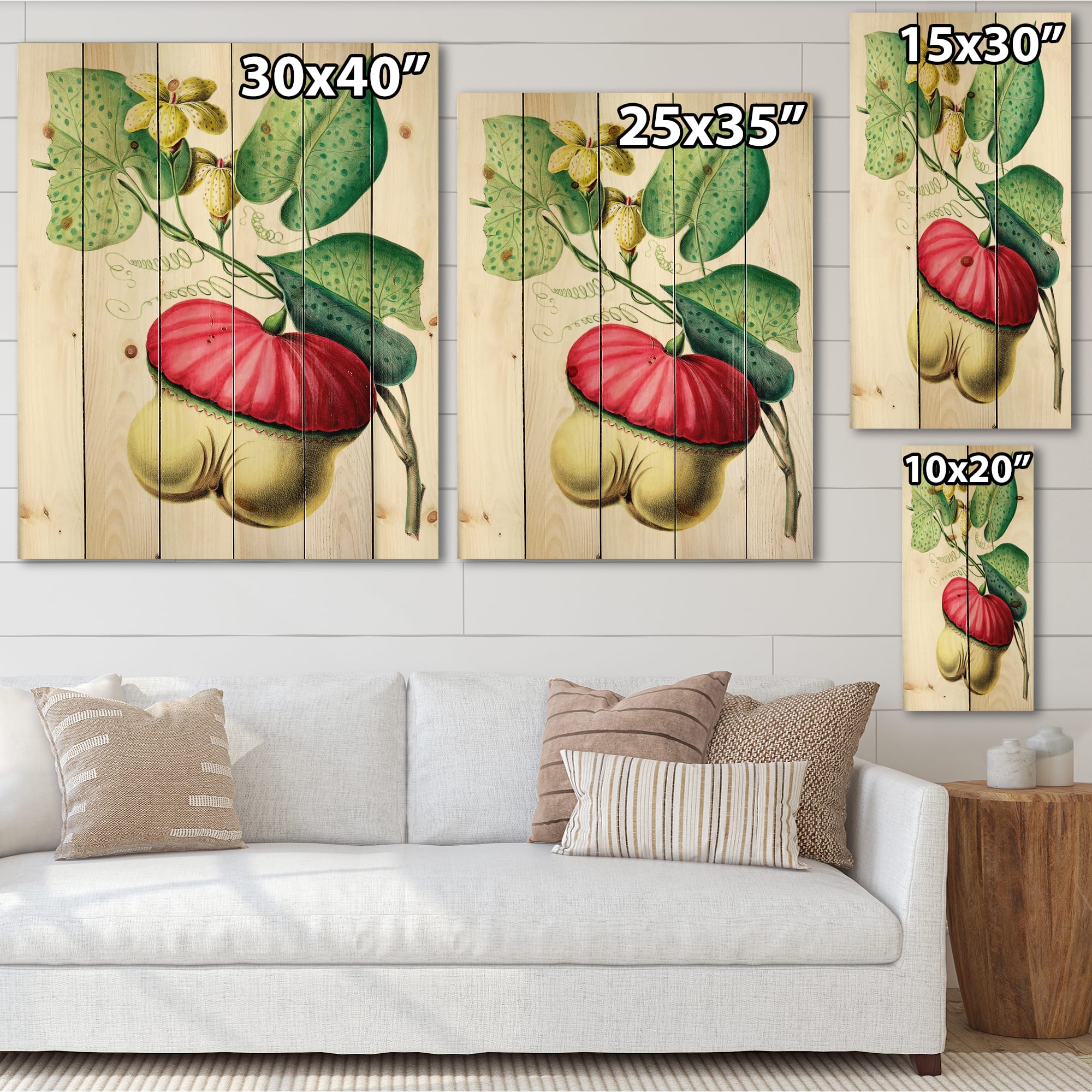 Designart - Vintage American Flowers I - Traditional Print on Natural Pine Wood