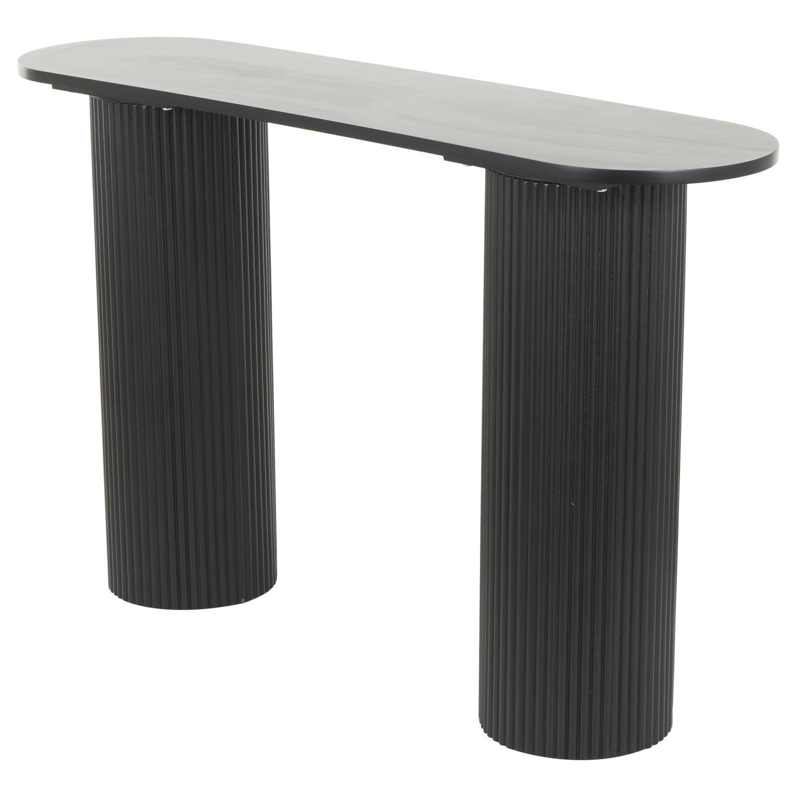 52&#x22; Black Wooden Geometric Oval Console Table with Ribbed Pillar Legs