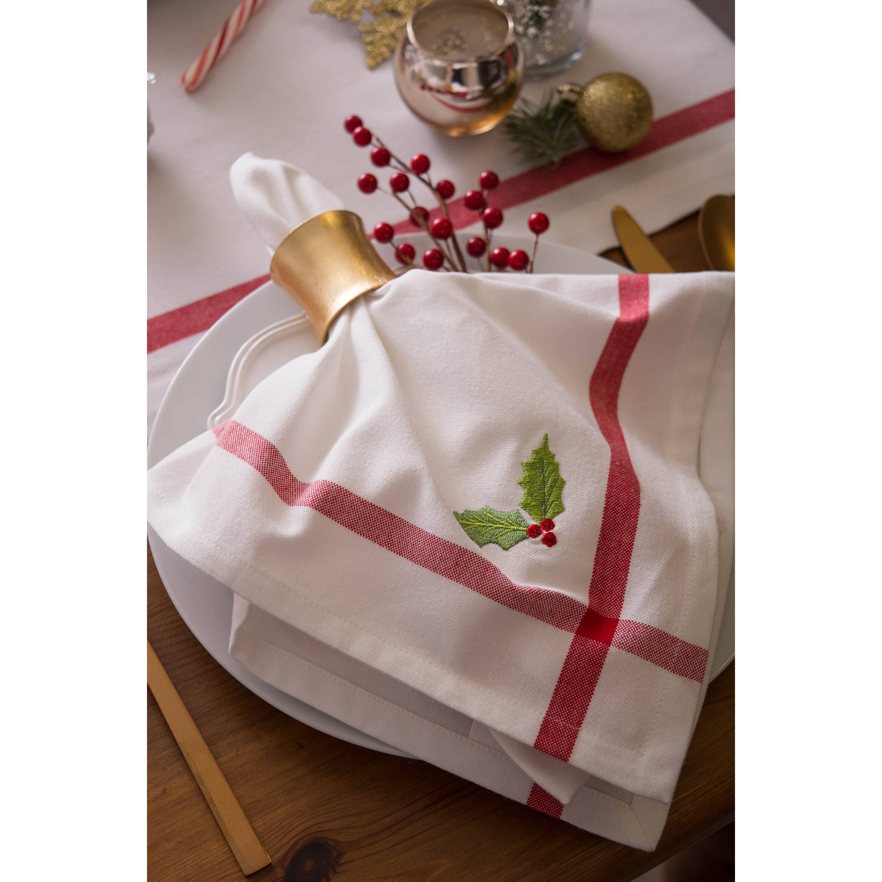 DII&#xAE; White Embroidered Holly Corner With Border Napkins, 6ct.