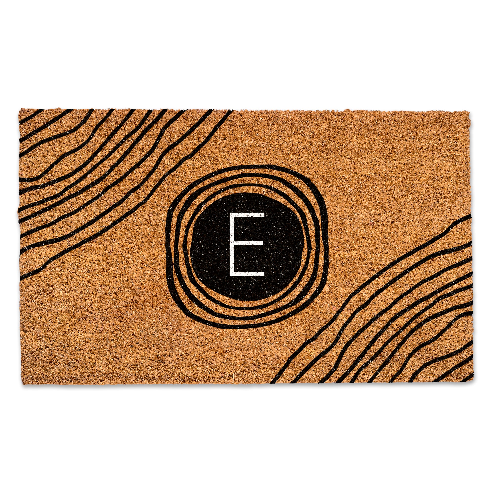 Black Monogram Circle Natural Coir Doormat