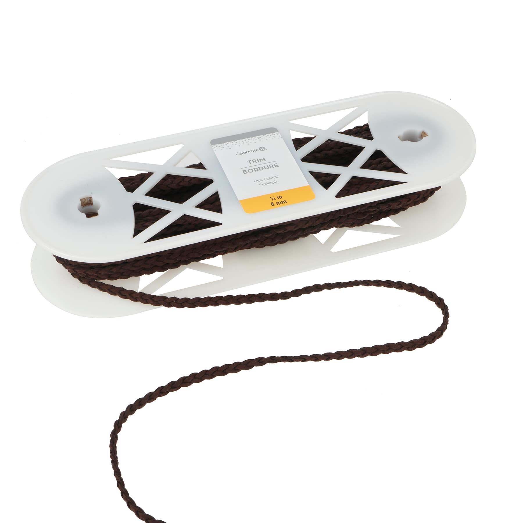 1/4&#x22; Dark Brown Faux Leather Braid Trim by Celebrate It&#xAE;