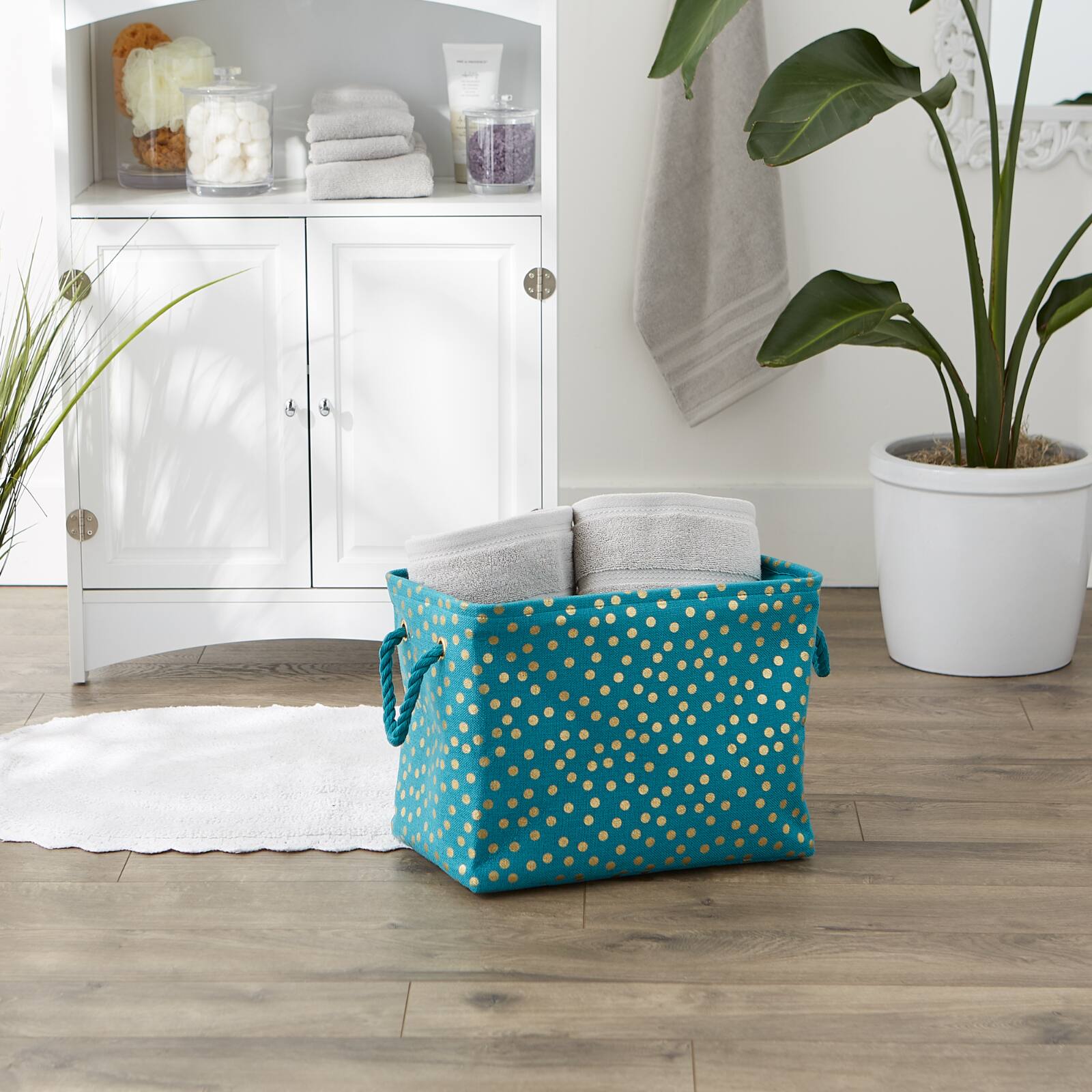 Medium Polyester Rectangle Bin With Gold Dots