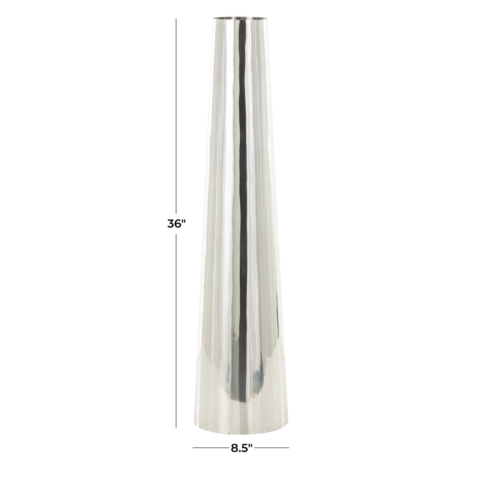 Silver Stainless Steel Metal Minimalistic Tall Floor Cone Vase