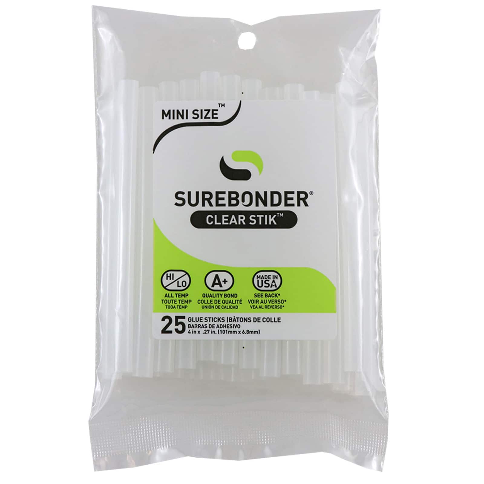 Surebonder® Mini Clear 4" Dual Temp Hot Glue Sticks, 12 Packs of 25