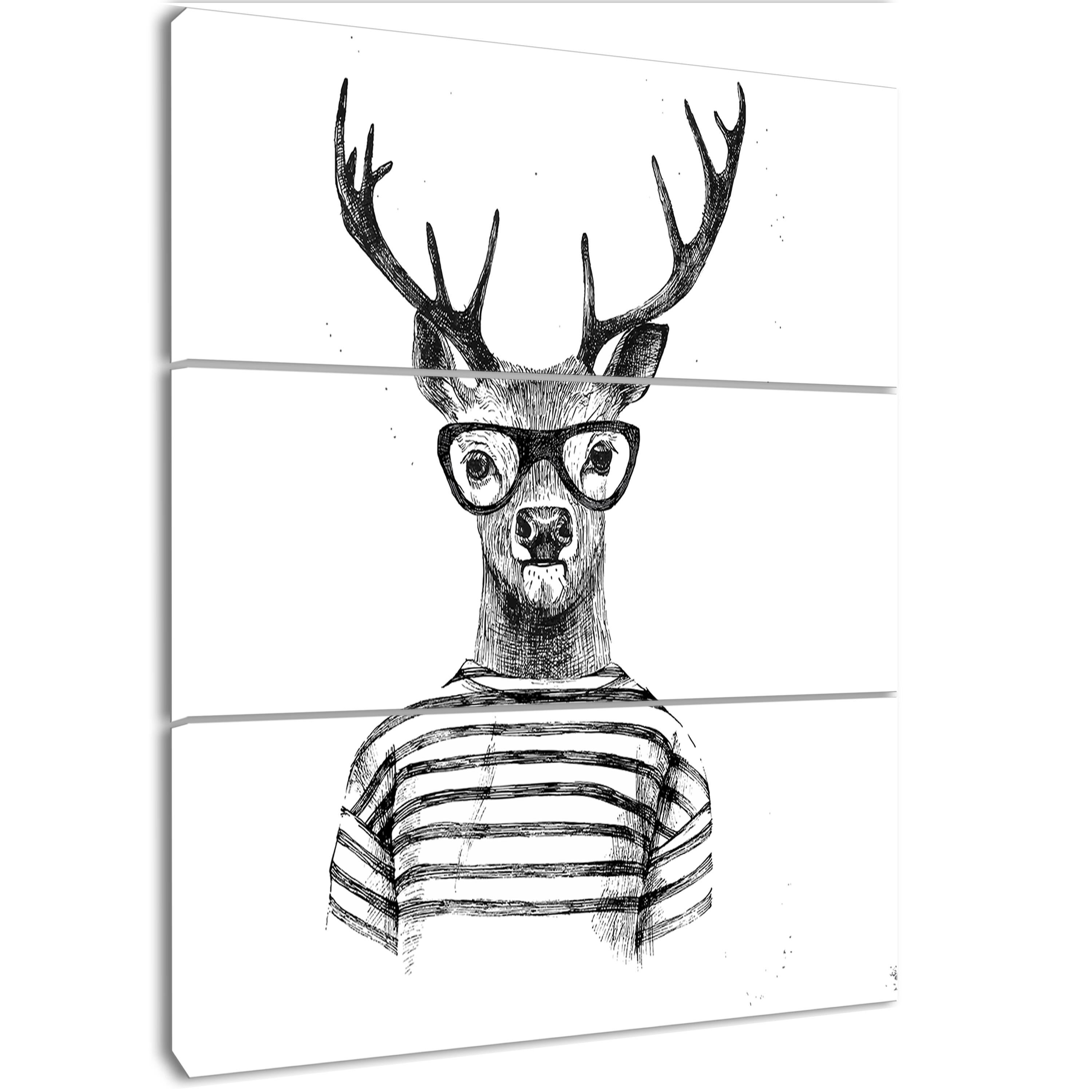 Designart - Dressed up Deer - Sketch Animals Painting Print on Wrapped Canvas set