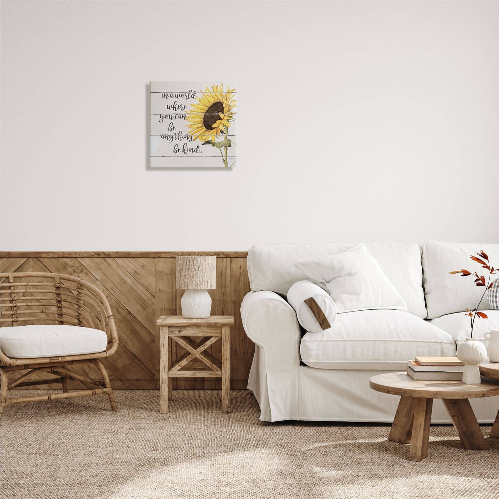 Stupell Industries Be Anything Be Kind Motivational Quote Farmhouse Sunflower Canvas Wall Art