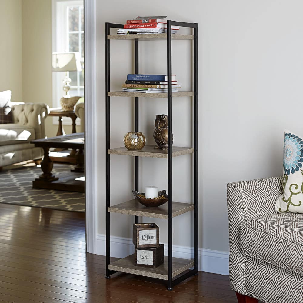 Household Essentials Jamestown 59&#x22; 5-Shelf Narrow Bookshelf