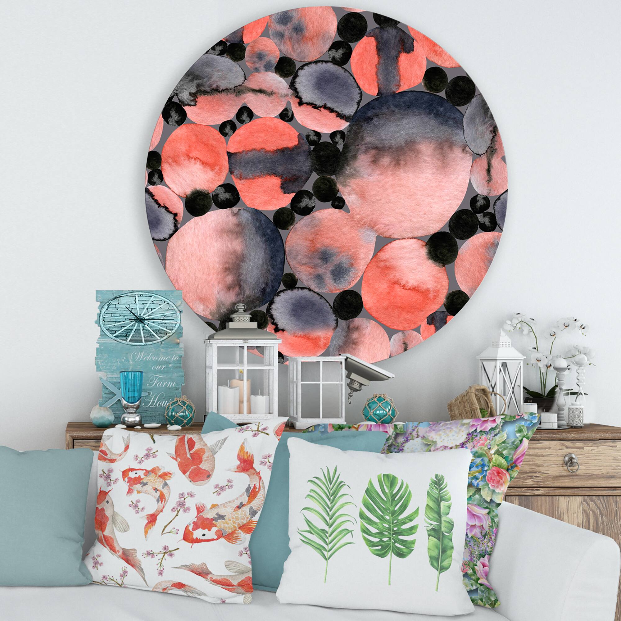 Designart - Abstract Geometric Polka Dots - Modern Metal Circle Wall Art