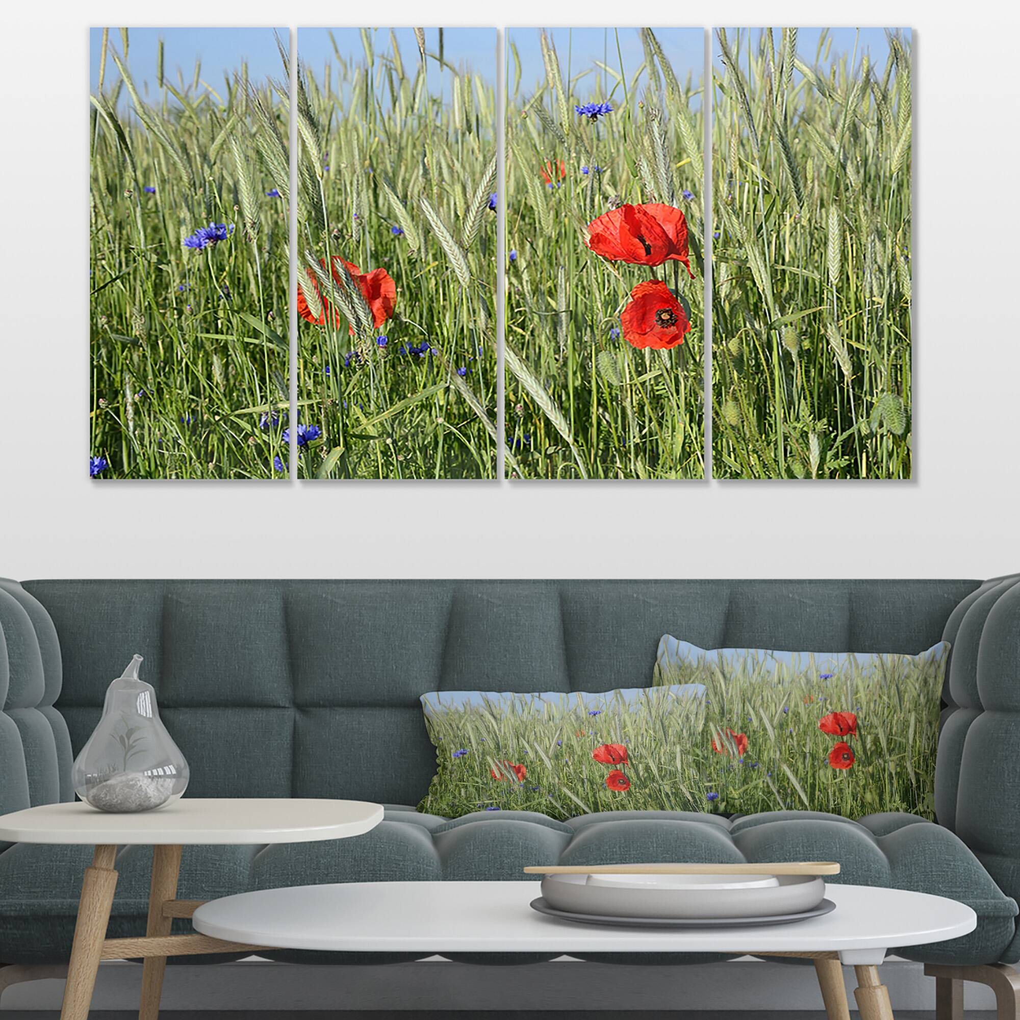 Designart - Rural Landscape with Red Poppies - Large Landscape Canvas Art