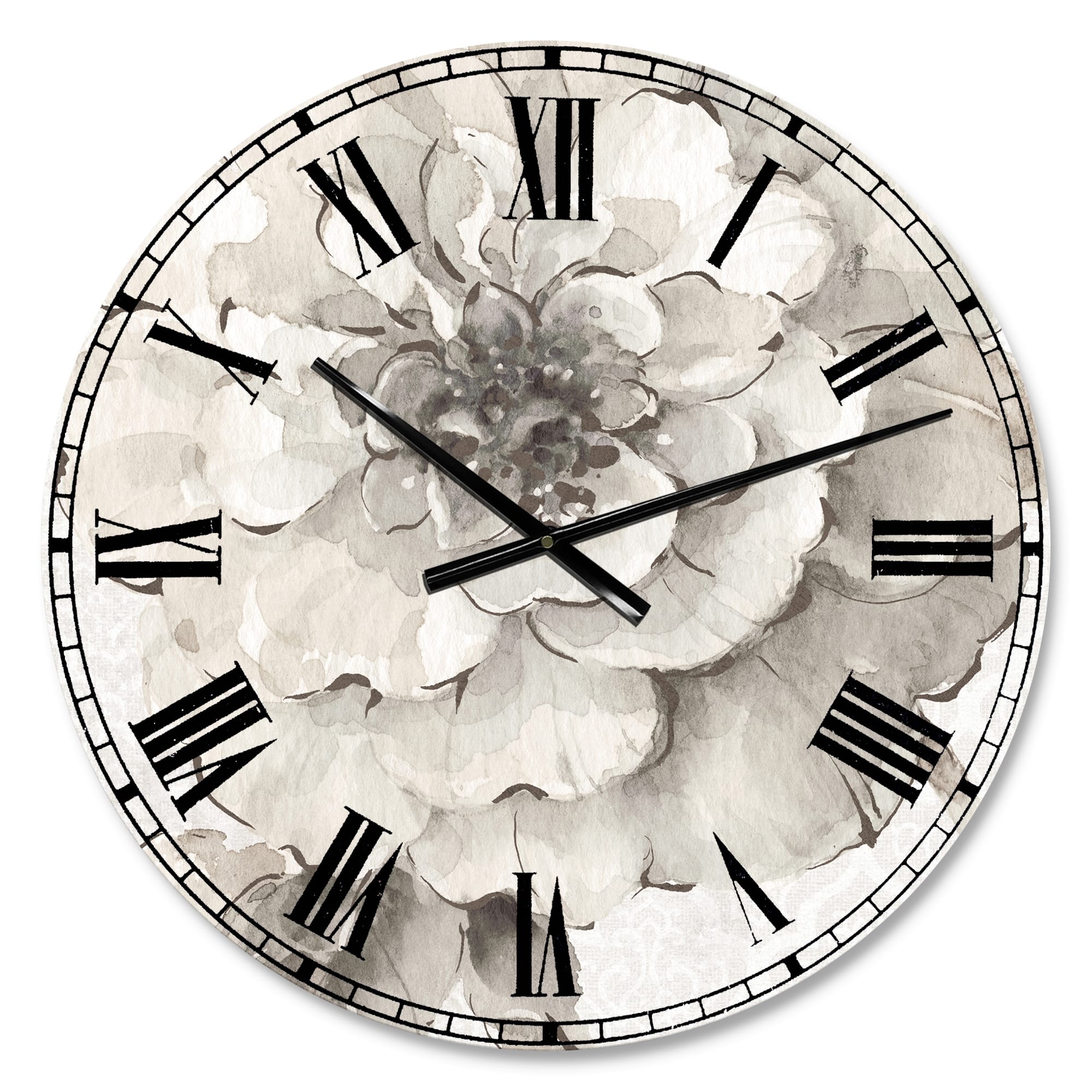 Designart Indigold Grey Peonies II Traditional Wall Clock