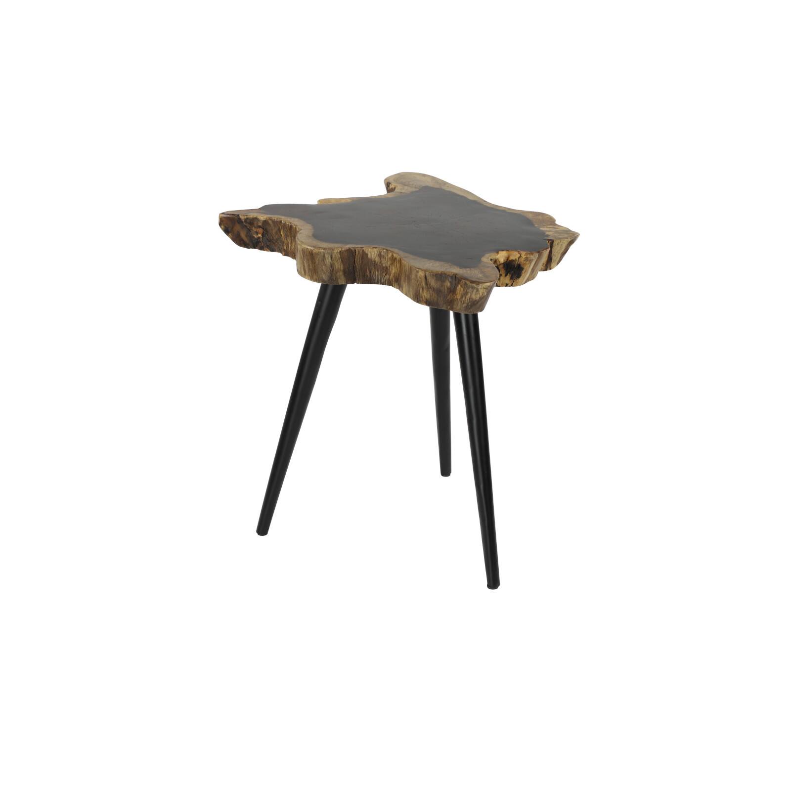 21&#x22; Brown Rosewood &#x26; Metal Contemporary Accent Table