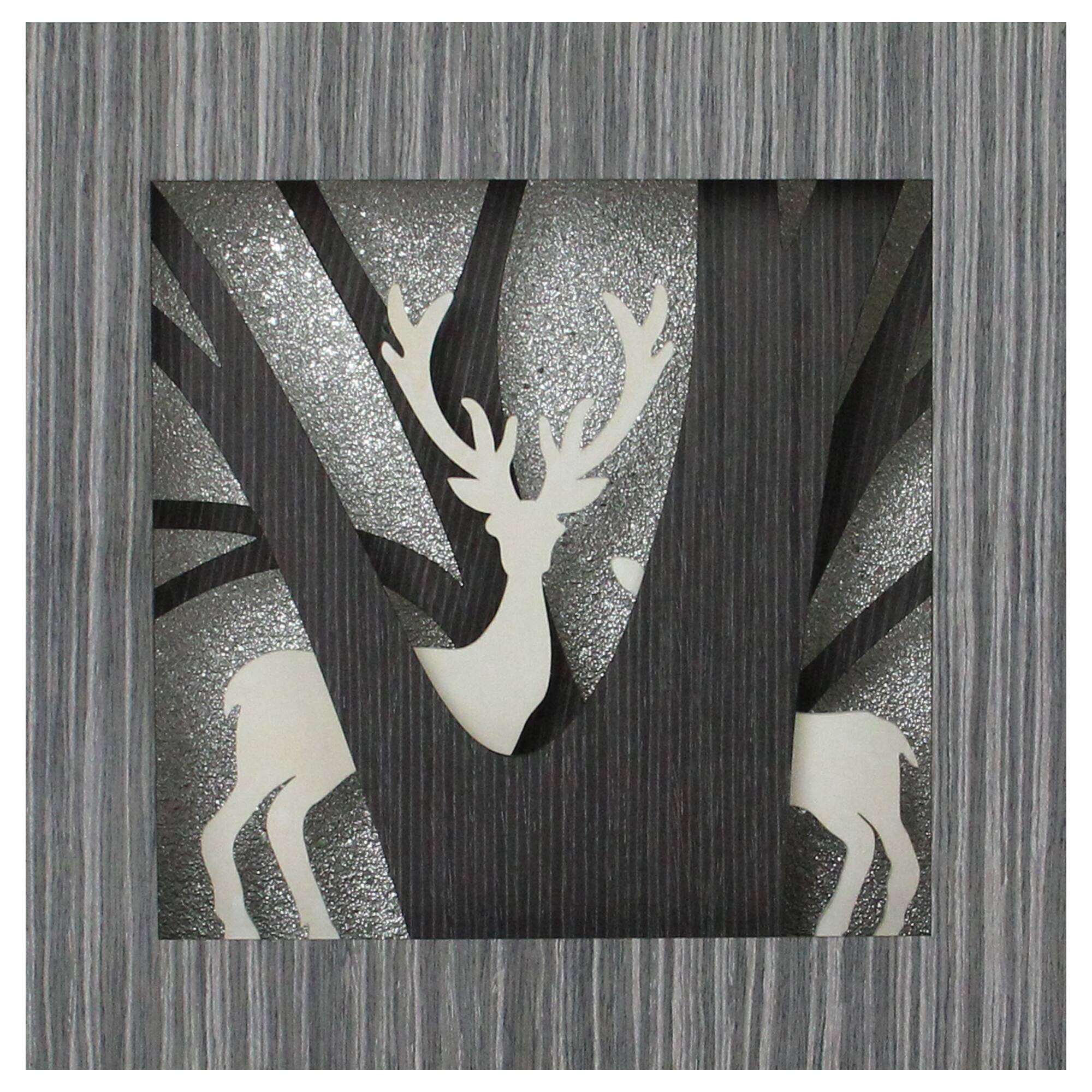 12" Glittered Woodland Deer Silhouette Box Framed Christmas Table Décor