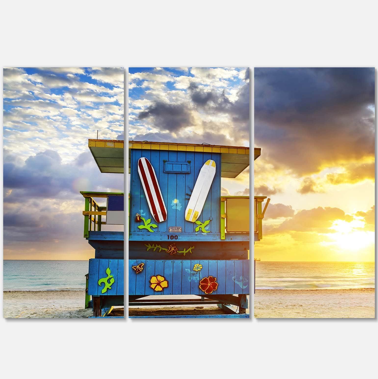 Designart - Miami South Beach Sunrise - Large Seashore Canvas Wall Art