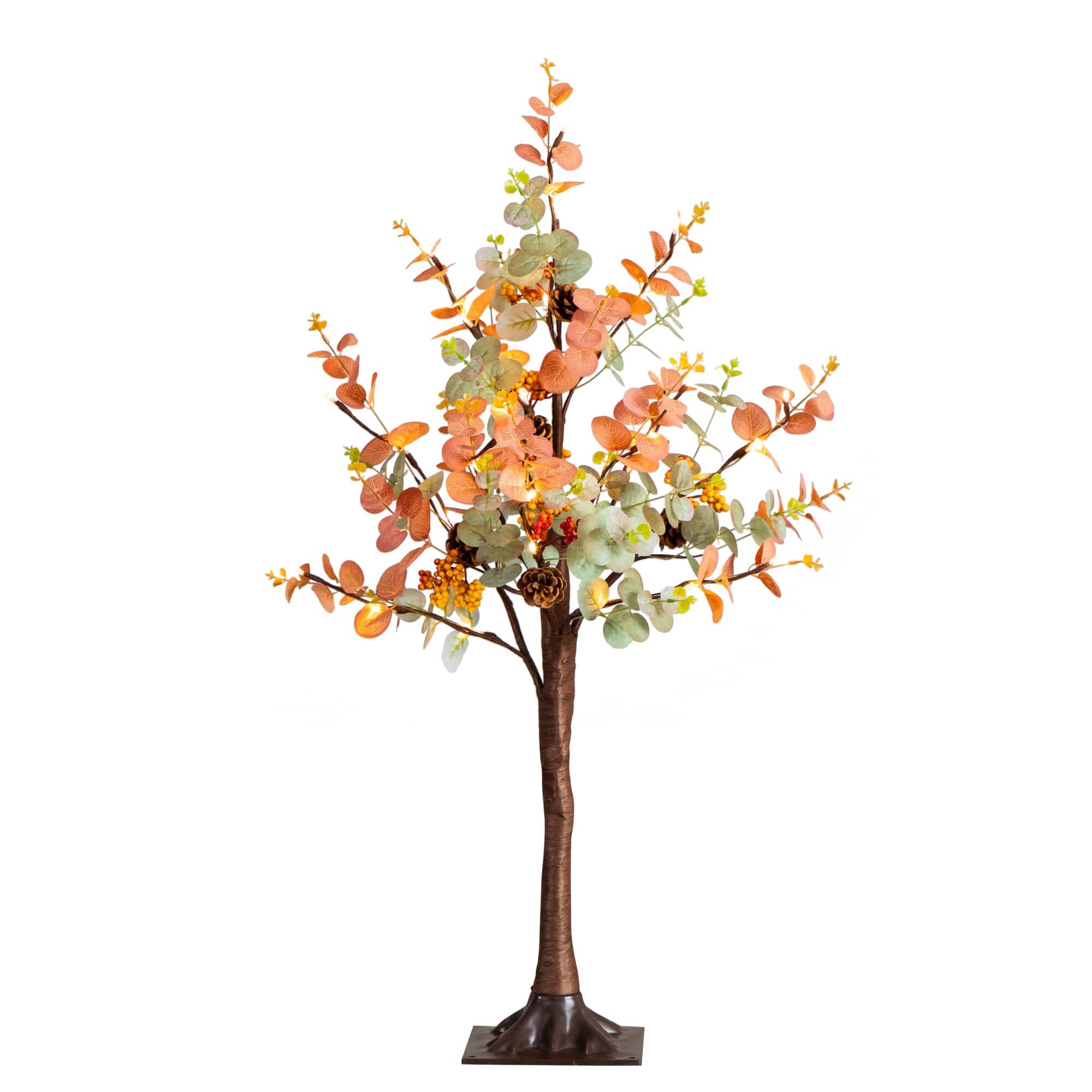 3ft. Pre-Lit Autumn Eucalyptus Artificial Fall Tree with Pinecones, Berries and 36 Warm White LED Lights