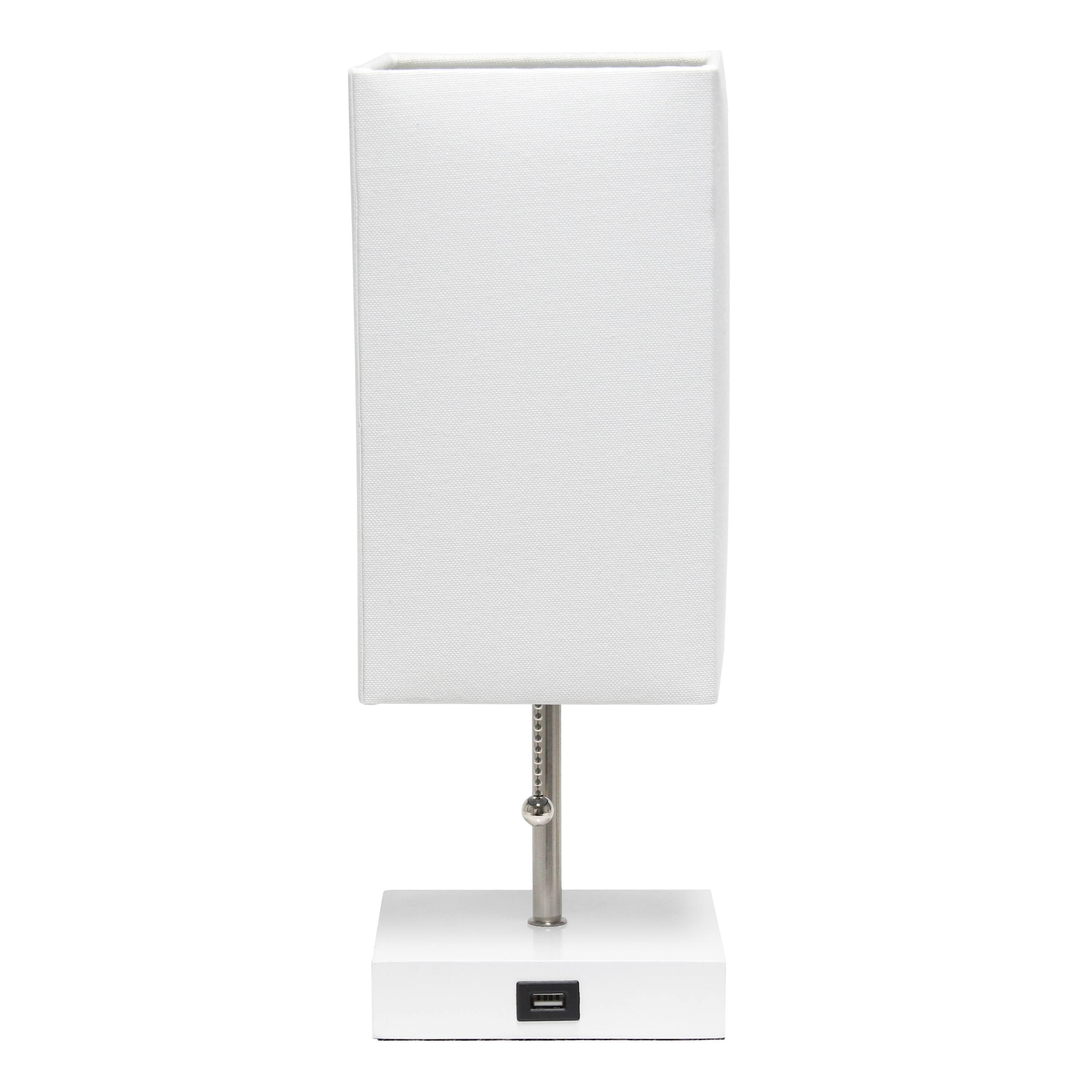 Simple Designs 14.5&#x22; Rectangle Shade White Base Lamp with USB Charging Port
