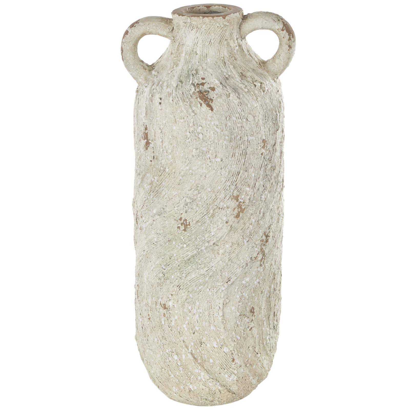 22&#x22; Cream Magnesium Oxide Textured Amphora Vase with Handles