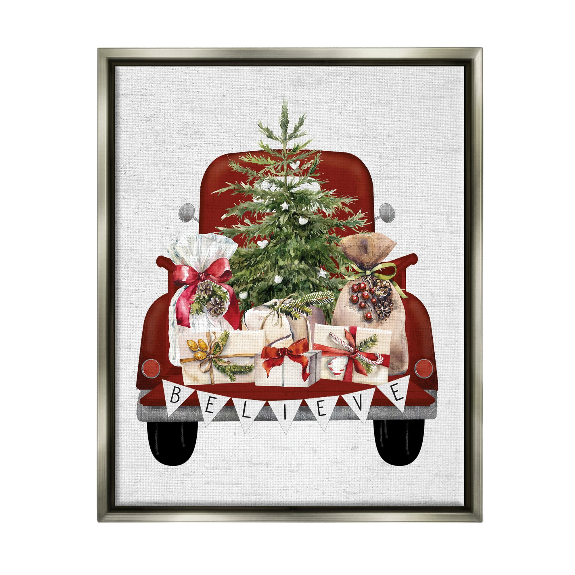 Stupell Industries Believe Seasonal Christmas Truck Framed Floater Canvas Wall Art