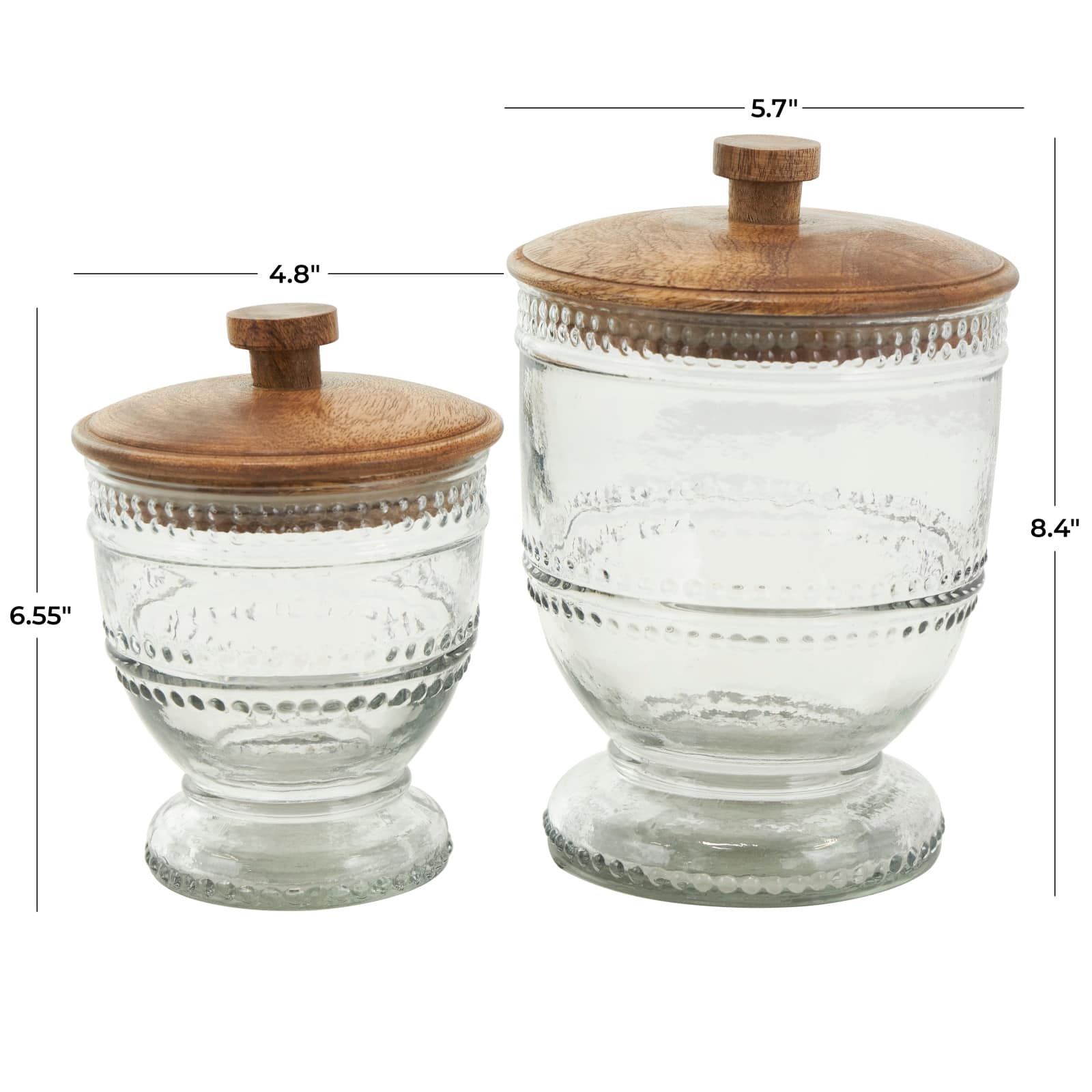 Clear Glass Beaded Decorative Jars Set