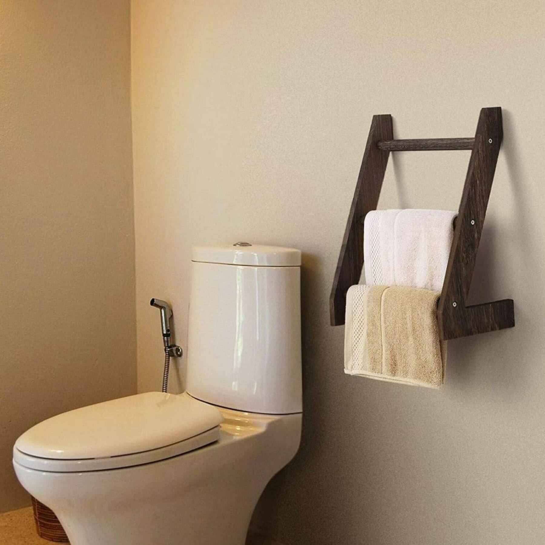 3-Tier Rustic Wood Farmhouse Wall Hanging Ladder Towel Rack