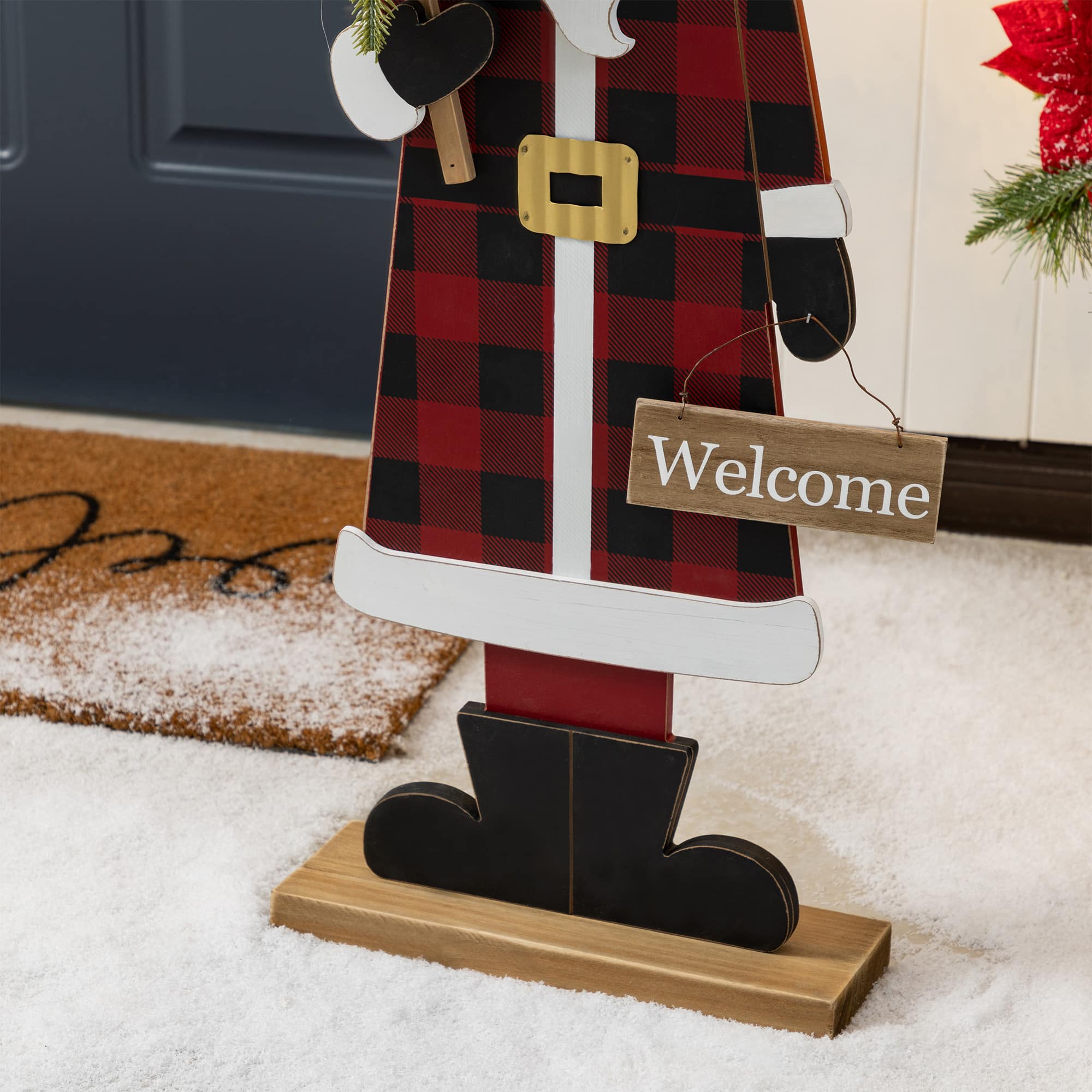 Glitzhome&#xAE; 35.75&#x22; Lighted Wooden Africa Santa Porch Decor with Timer
