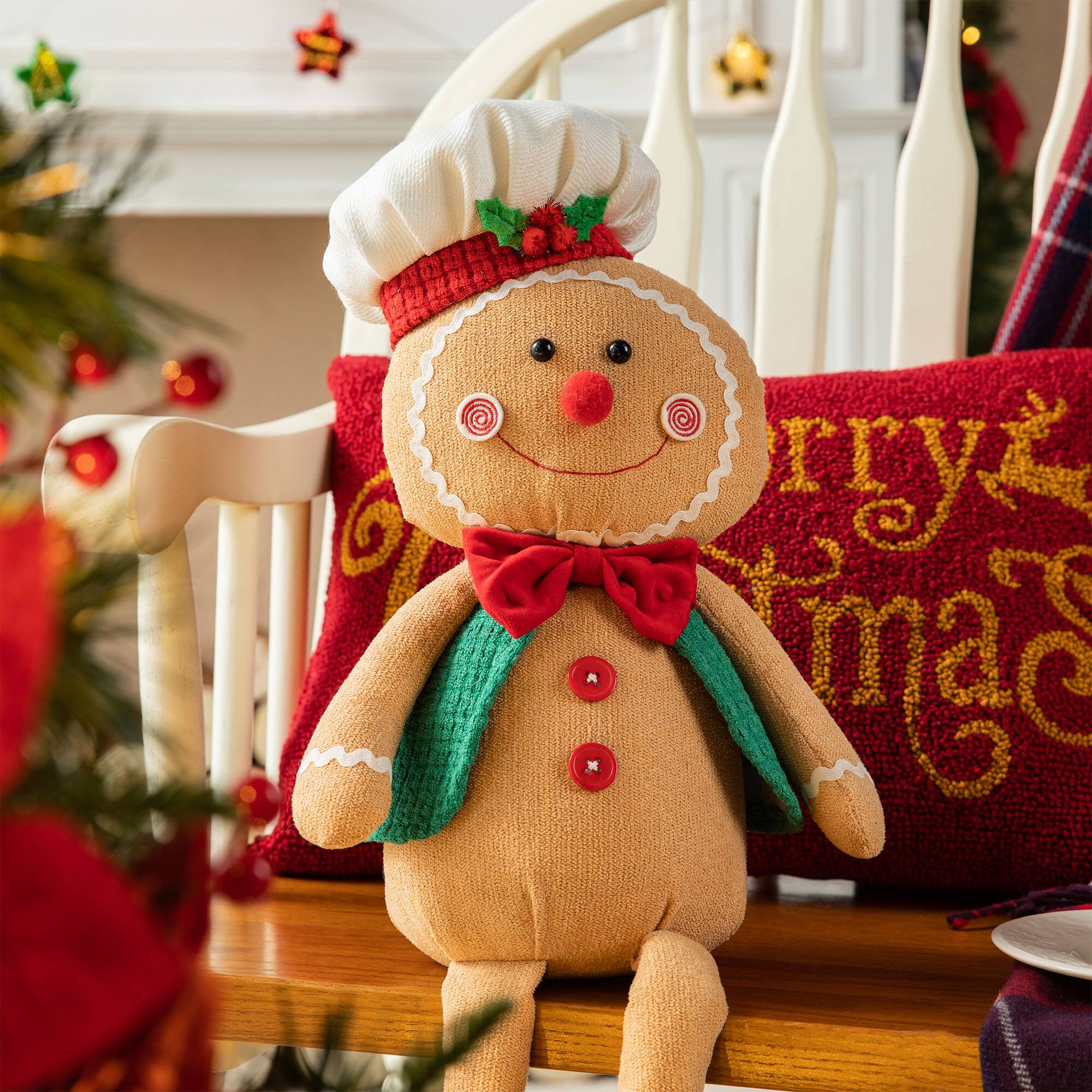 Glitzhome® 25" Fabric Christmas Gingerbread Man Shelf Sitter