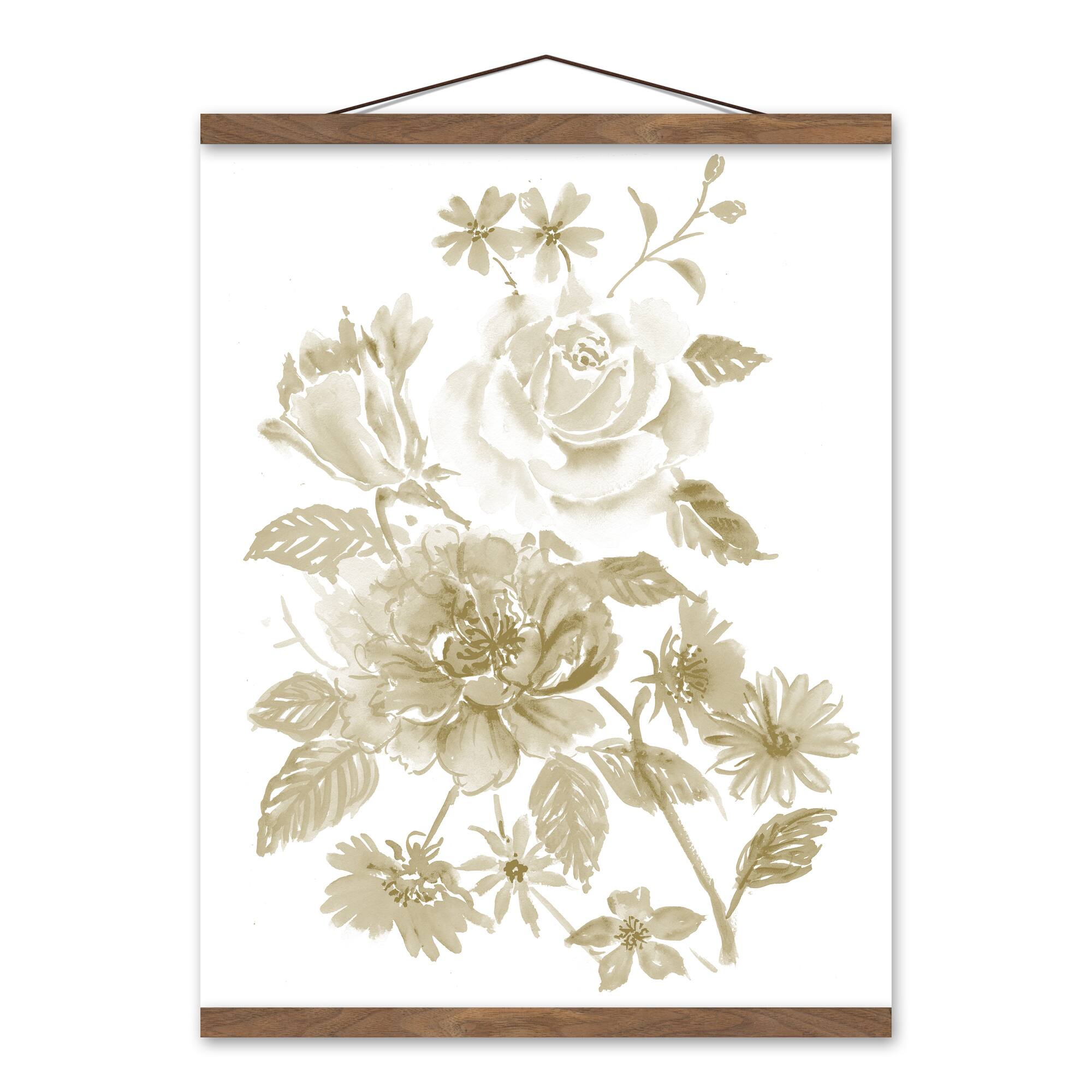 Creamy Florals Teak Hanging Canvas