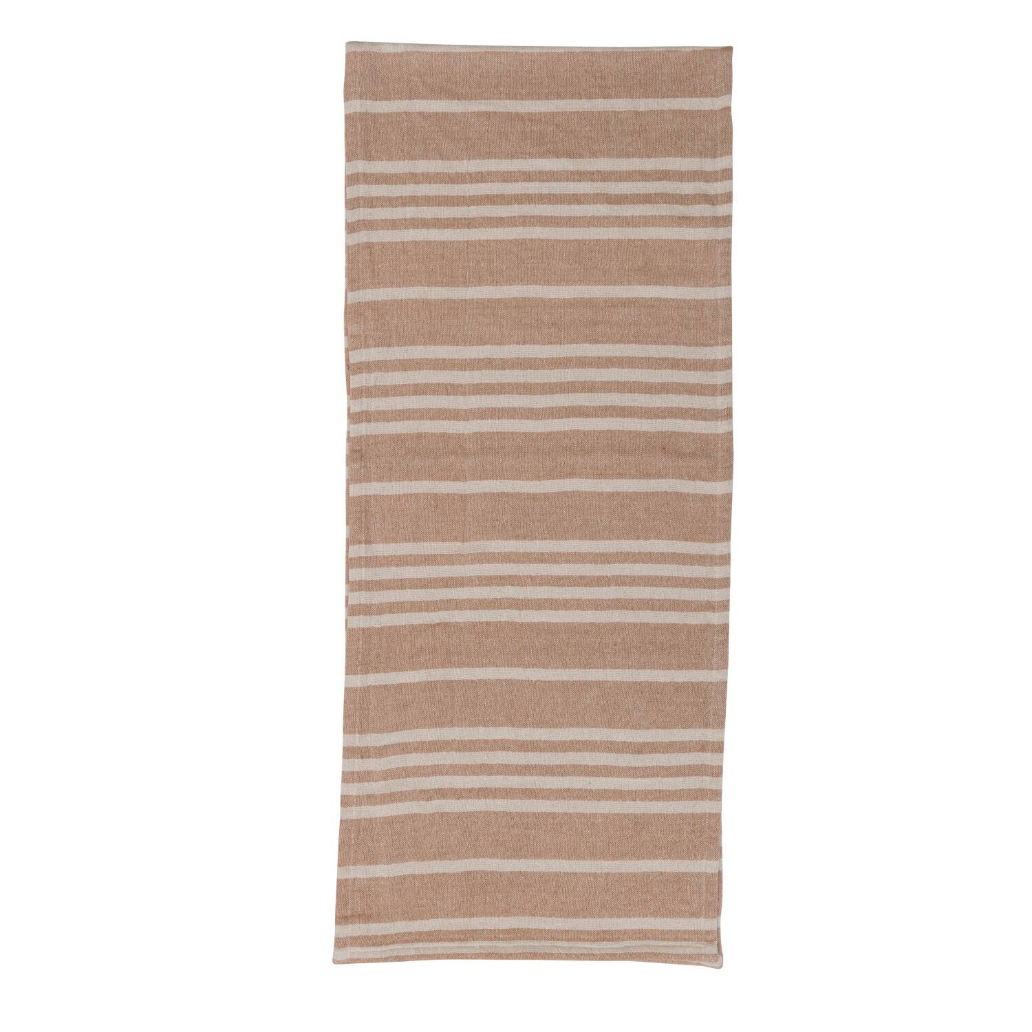 Hello Honey® 72" Tan & Natural Cotton Double Cloth Striped Table Runner